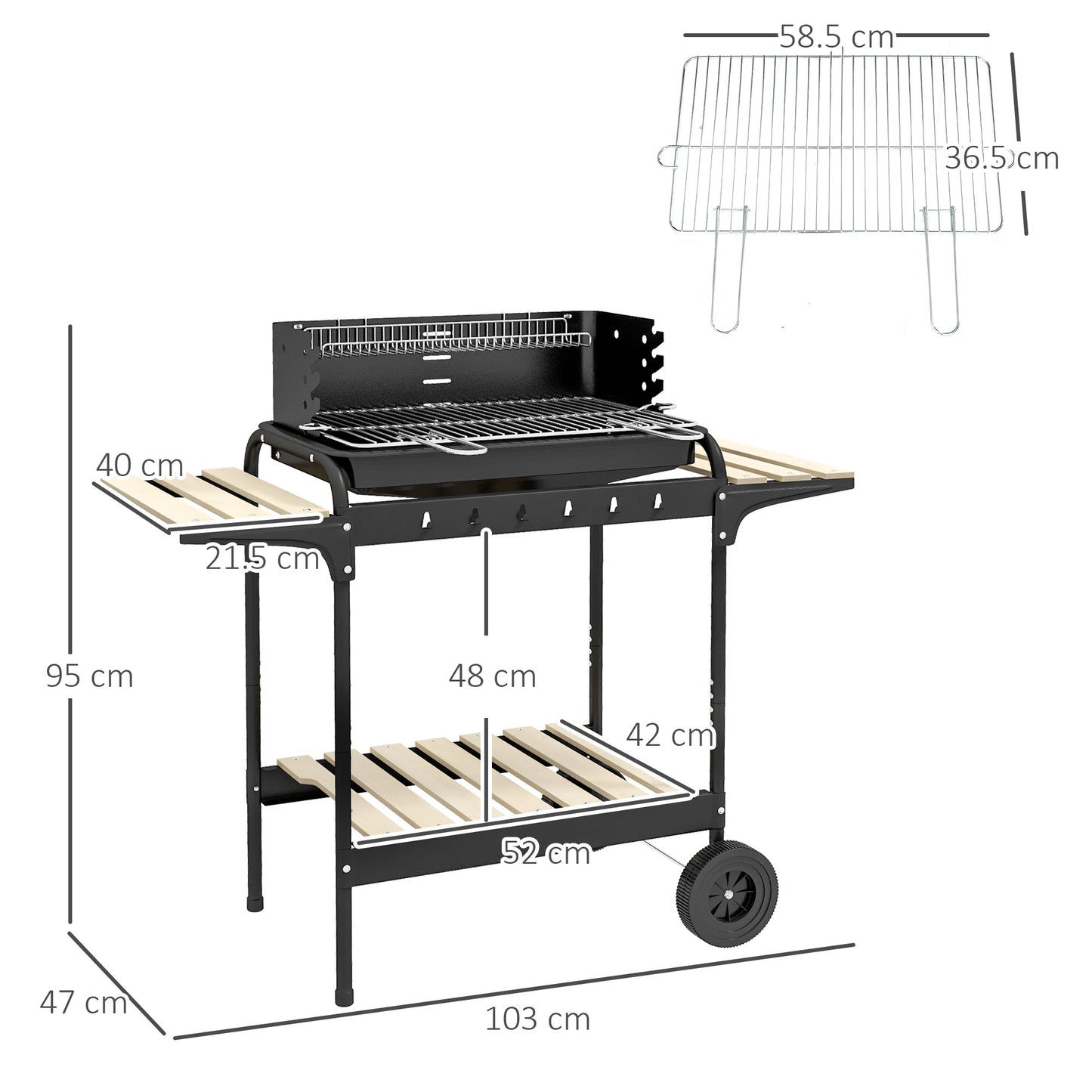 Outsunny Charcoal Barbecue Grill With Adjustable Height Portable Trolley And Ash Catcher And Wheels For Party Black