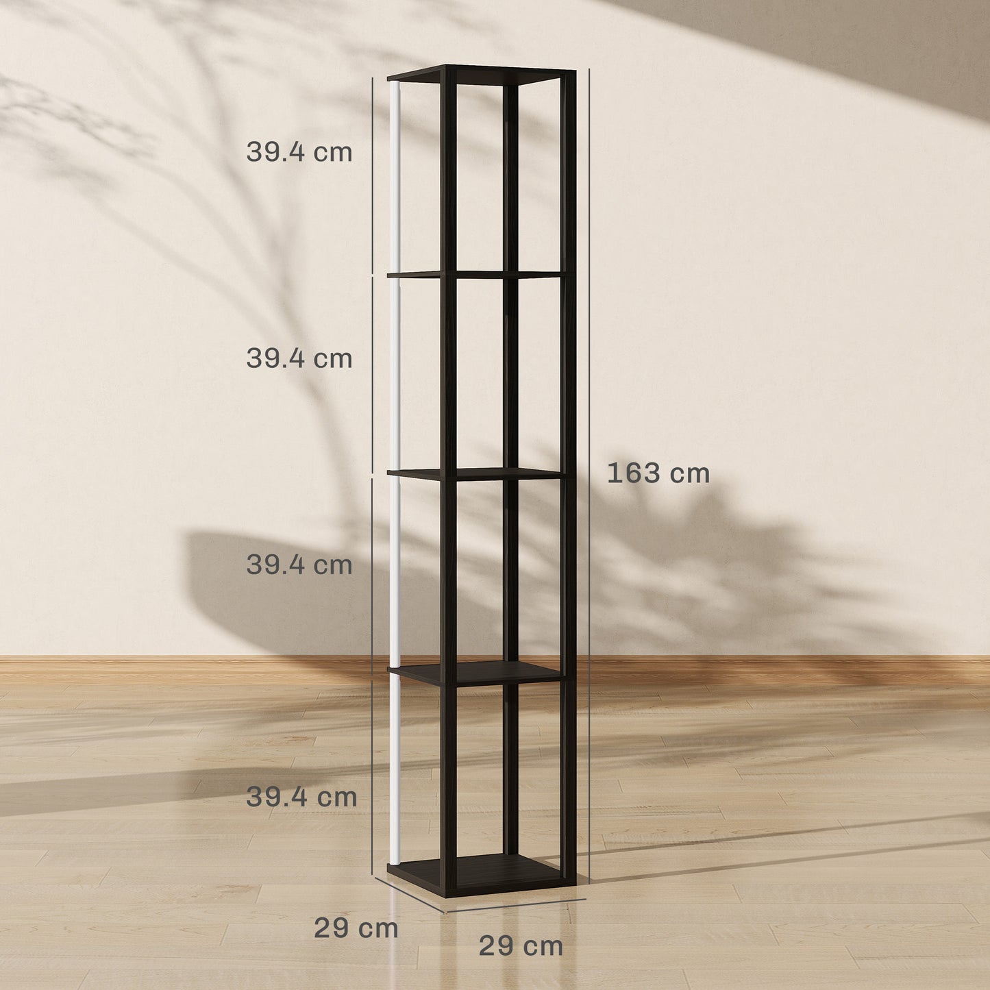 HOMCOM RGB LED Floor Lamp With Shelves Dimmable Standing Lamp With Remote Control Black