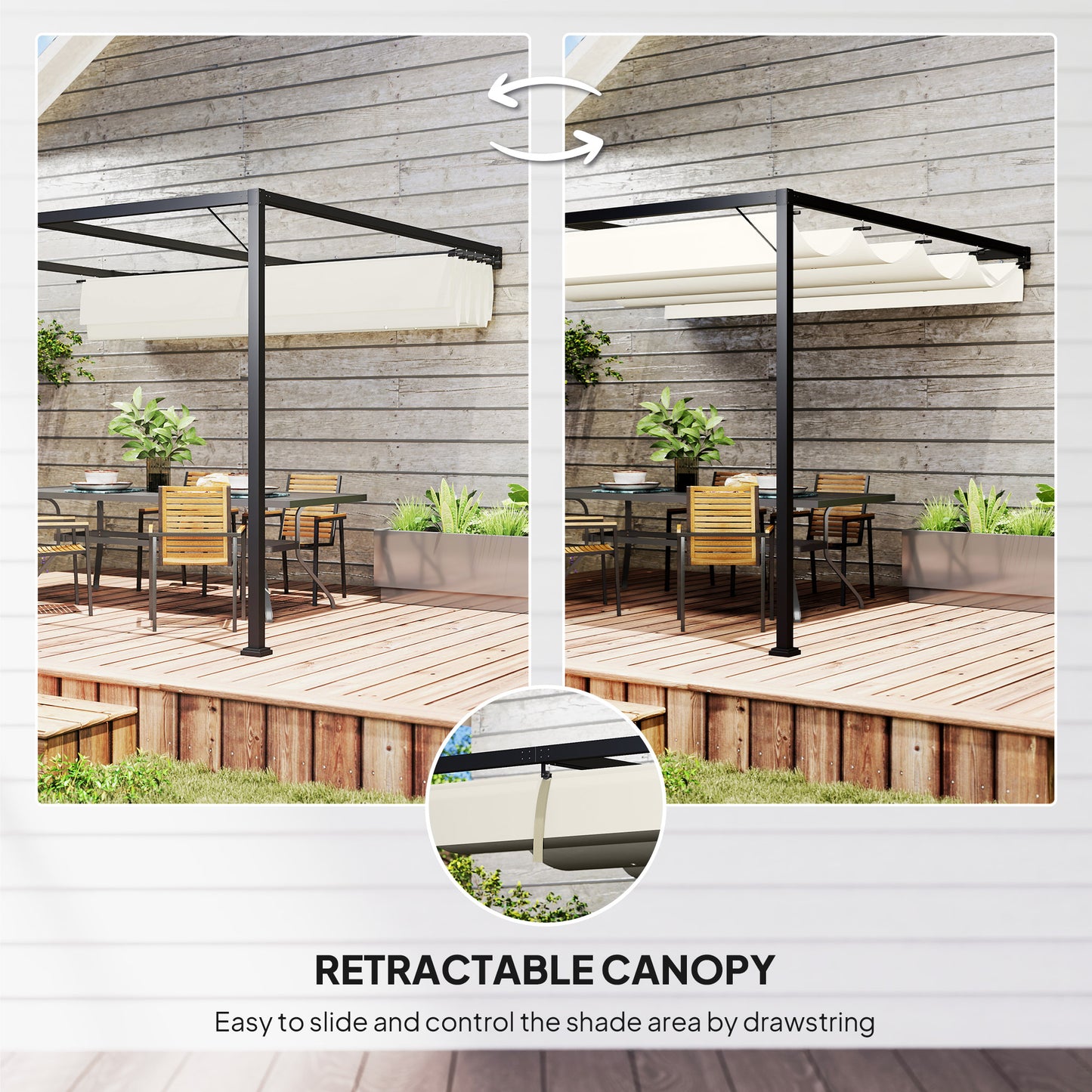 Outsunny 3x3 Meter Pergola With Sliding Canopy Cream White Outdoor Gazebo For Patio Parties And Dining