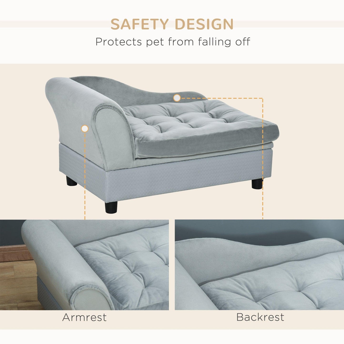 PawHut Light Blue Pet Sofa with Storage, Small Dog Cat Chair - ALL4U RETAILER LTD