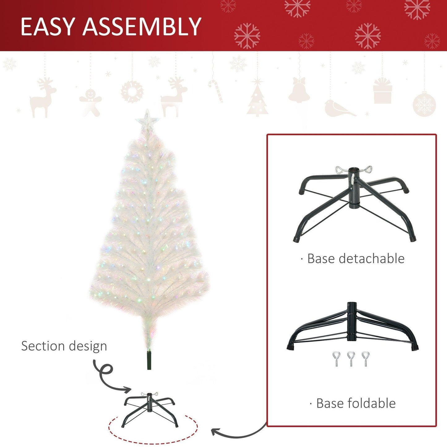 HOMCOM 4ft Fiber Optic Pre-Lit Christmas Tree - White - ALL4U RETAILER LTD