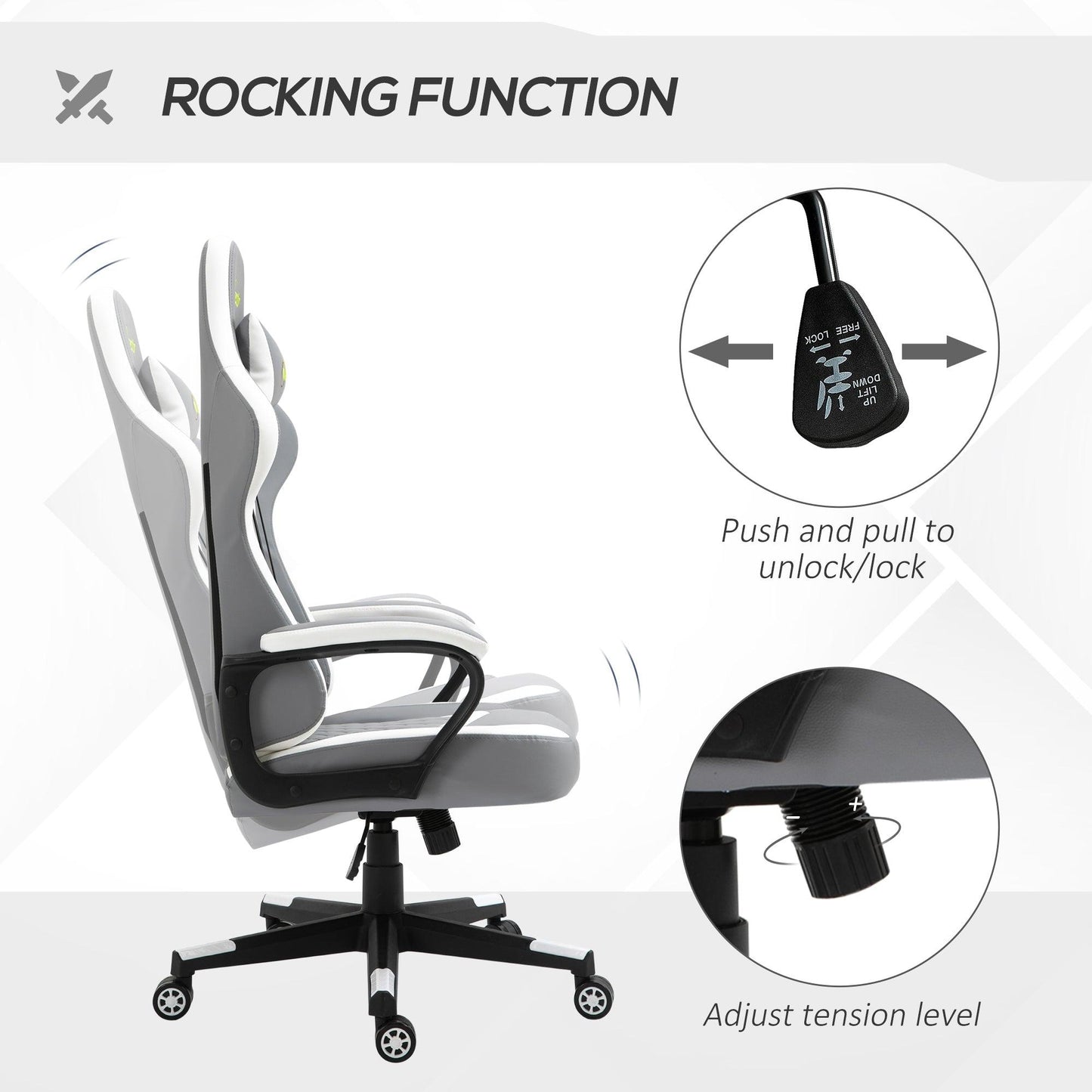 Vinsetto Racing Gaming Chair with Lumbar Support and Swivel Wheels in Grey White - ALL4U RETAILER LTD