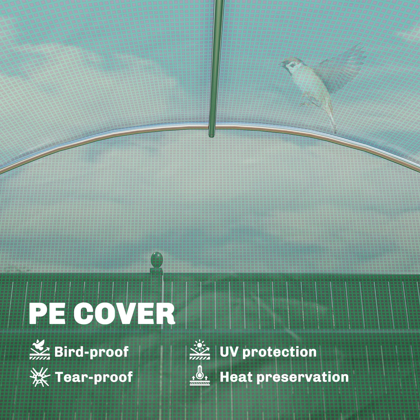 Outsunny Walk In Greenhouse Polytunnel With Shelves Roll Up Door 6 Mesh Windows UV Resistant 198 x 275 x 191 cm Green