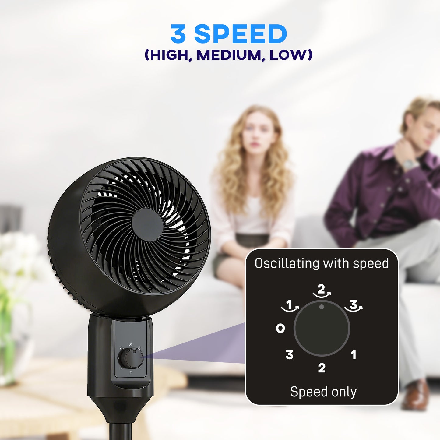 HOMCOM Air Circulator Pedestal Fan 9 Inch Black With Carry Handle 3 Speed Oscillating