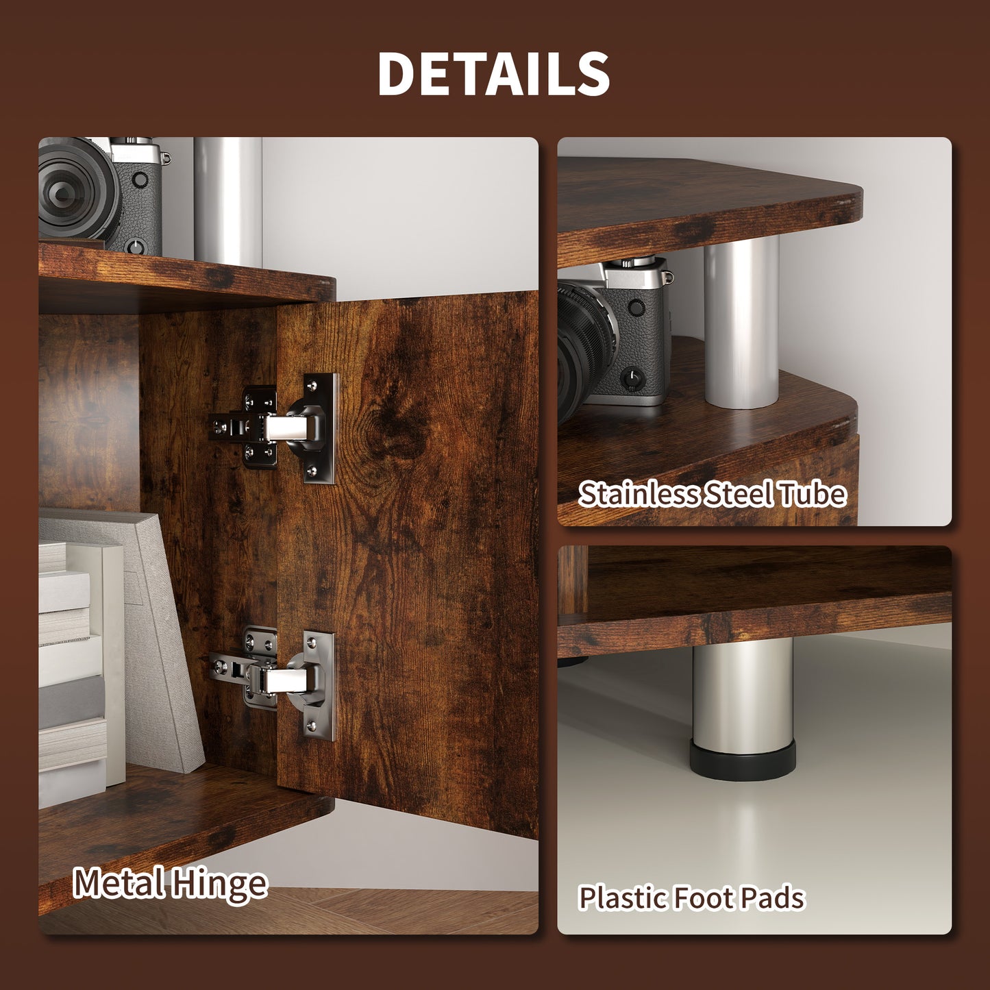 HOMCOM TV Unit Cabinet For TVs Up To 55 Inches With Storage Shelves And Cupboard Rustic Brown Entertainment Centre
