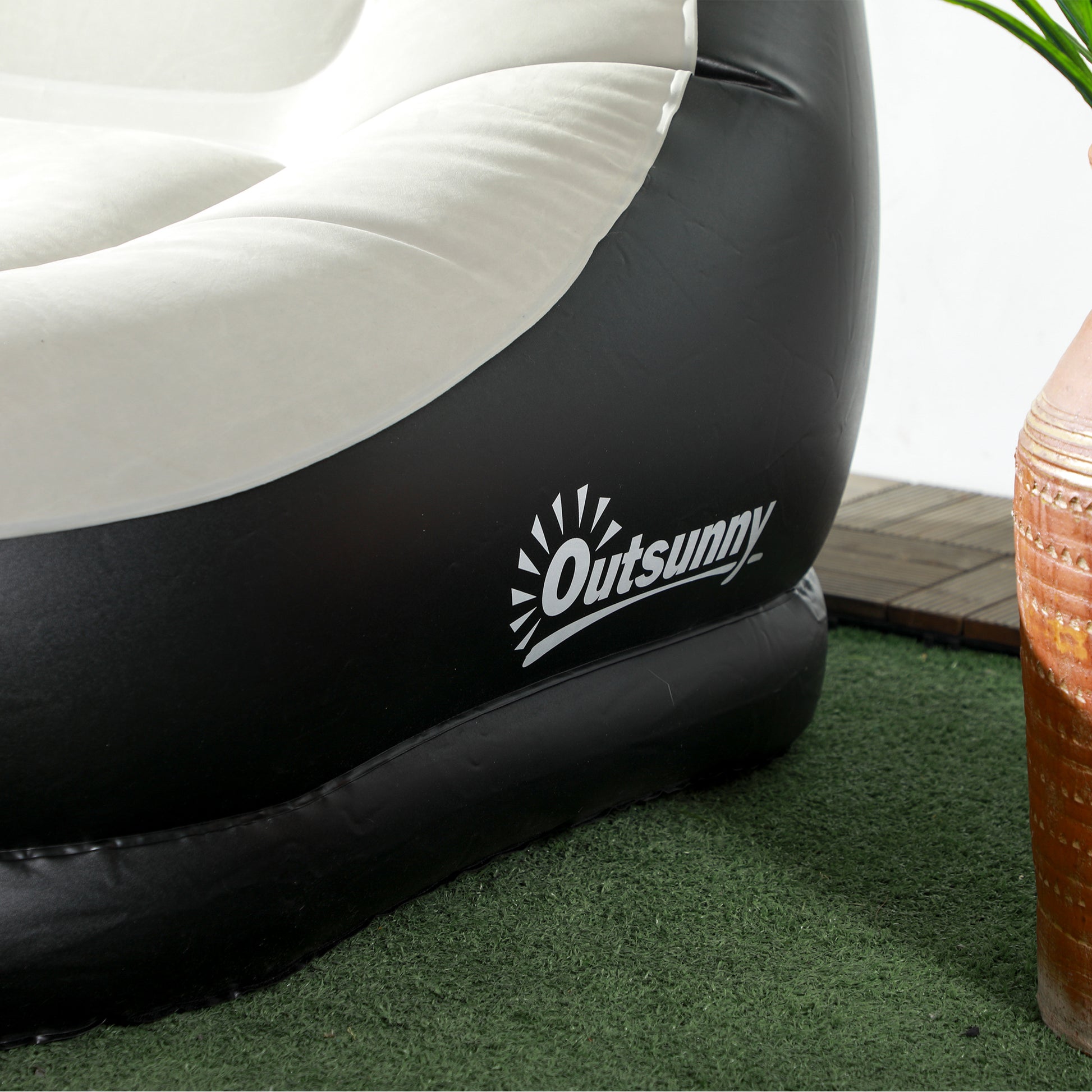 HOMCOM Inflatable Lounge Sofa and Ottoman Set with Cup Holder for Gaming and Relaxation, Grey - ALL4U RETAILER LTD