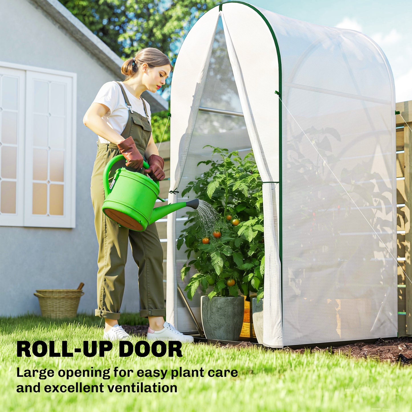Outsunny Mini Greenhouse Portable Garden House With Roll Up Door PE Base Small Greenhouse 100 X 100 X 195 Cm White