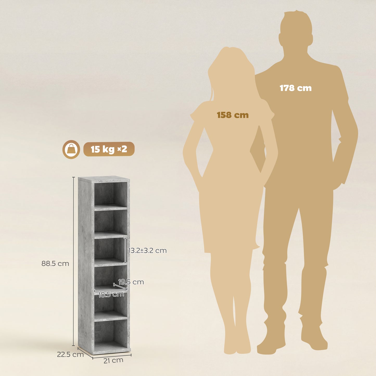 HOMCOM Set Of 2 CD Media Display Tower Racks With Adjustable Shelves Grey Holds 102 CDs Each