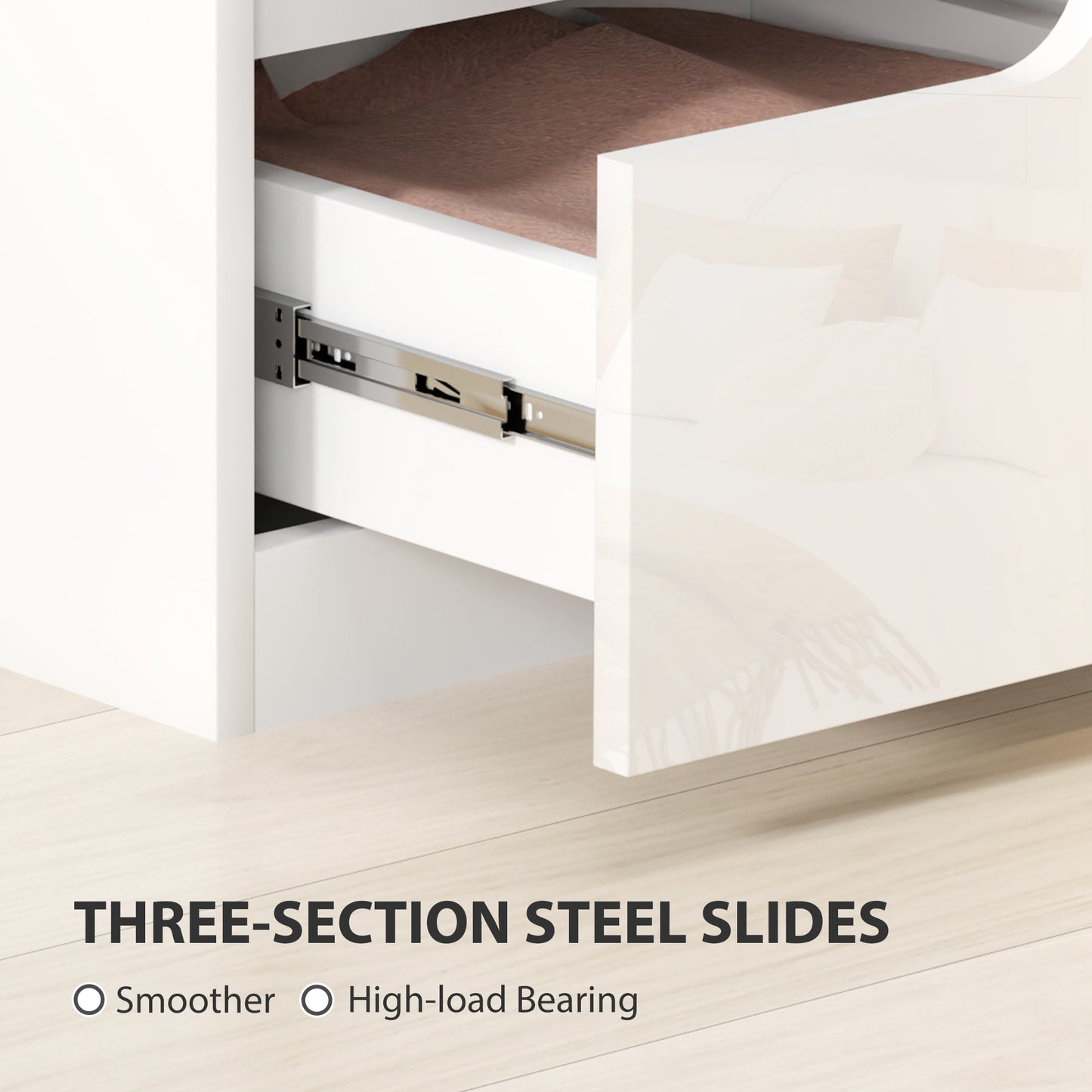 HOMCOM High Gloss White Chest Of Drawers With 4 Drawers And Matching Two Drawer Bedside Table Modern Set