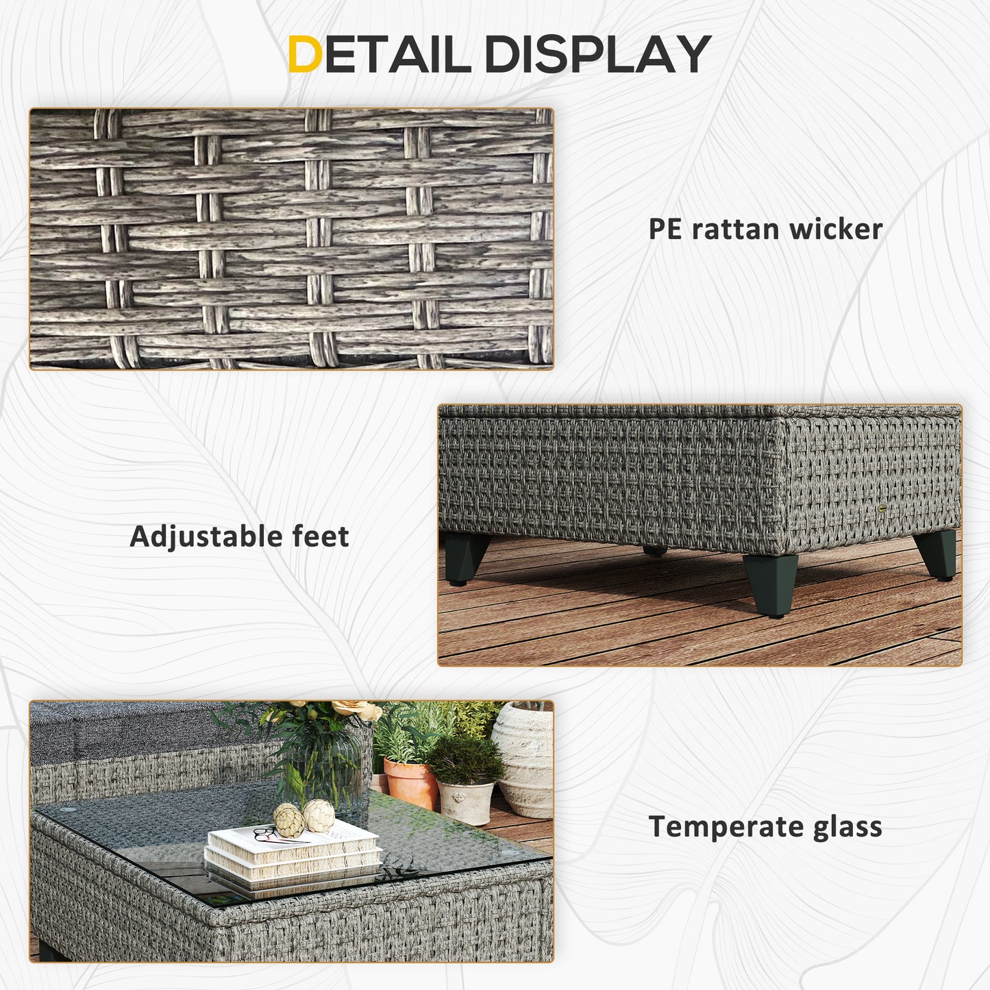 Outsunny 5 Piece Rattan Patio Furniture Set With Corner Sofa Footstools And Coffee Table For Poolside Dark Grey