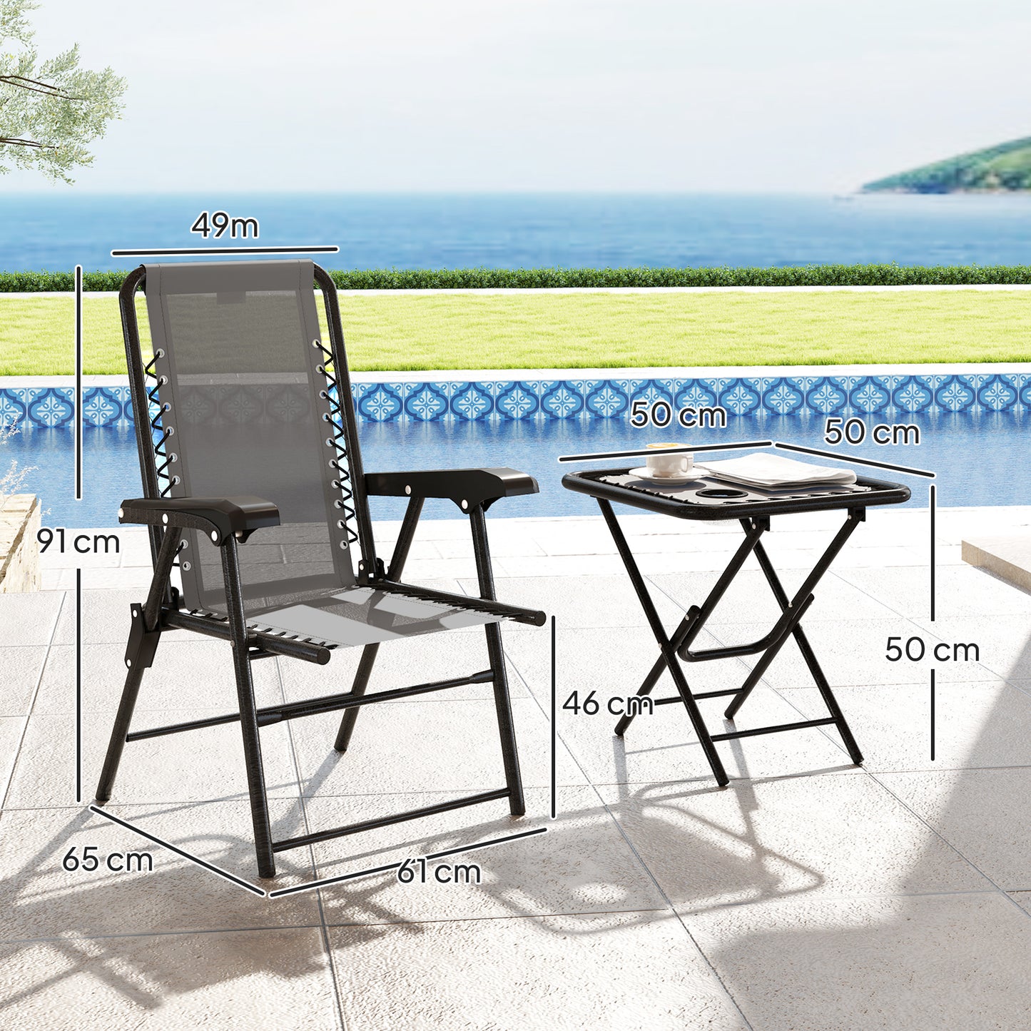 Outsunny Three Piece Garden Table And Two Armchairs Set In Dark Grey With Textiline
