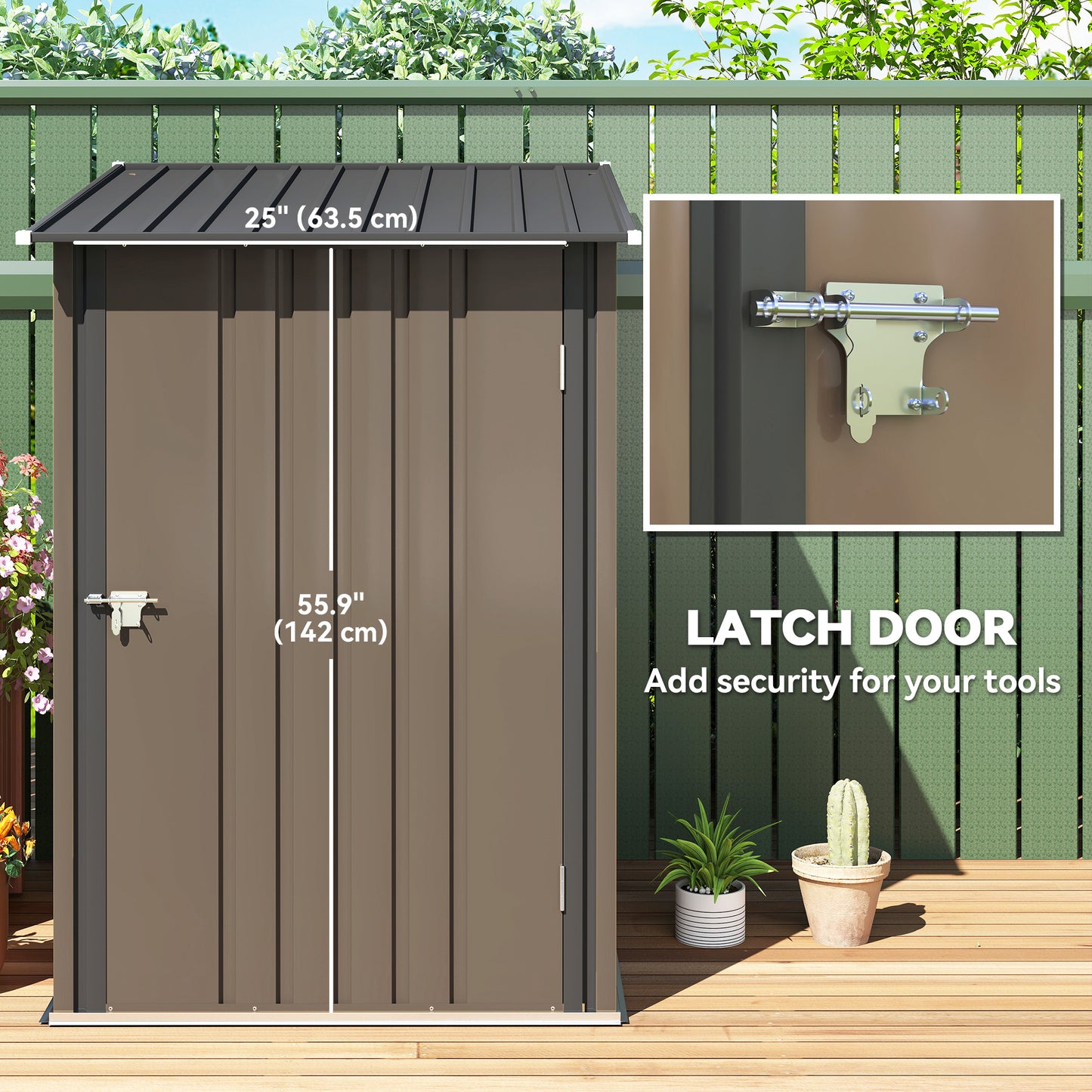 Outsunny 3.3 x 3.4 Ft Lean To Steel Garden Shed With Locking Door Brown Grey Galvanised Steel Construction