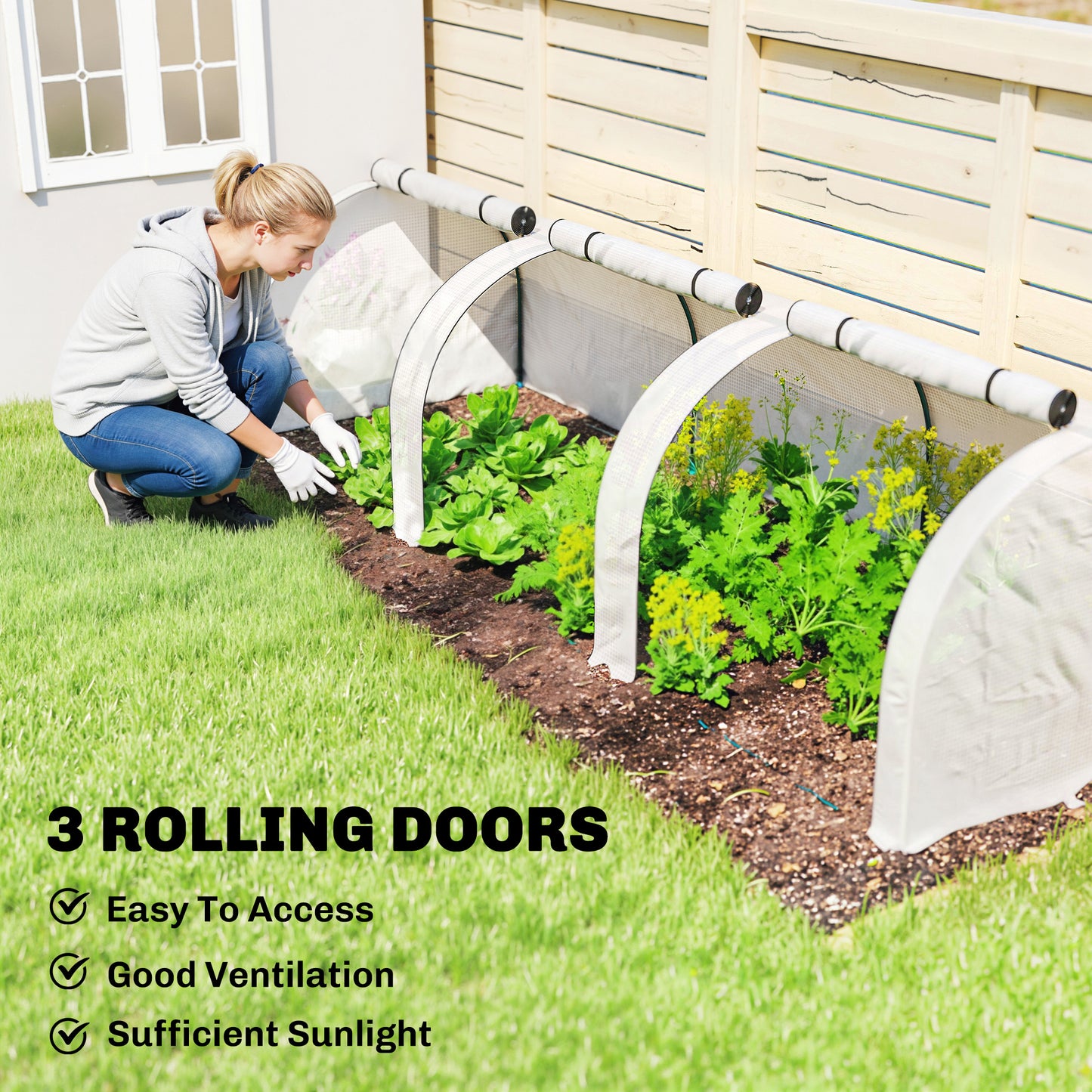 Outsunny 295 By 100 Cm Low Tunnel Greenhouse With Powder Coated Steel Frame For Year Round Plant Growth White