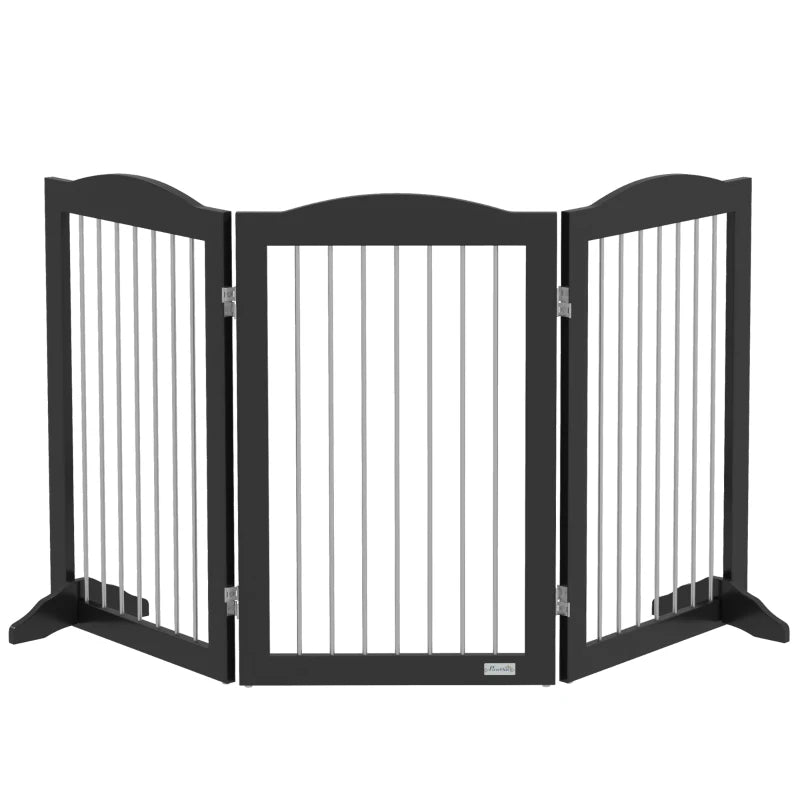 PawHut Foldable Dog Gate | Freestanding Pet Gate with Two Support Feet | Ideal for Staircases, Hallways, and Doorways | Sturdy Black Design - ALL4U RETAILER LTD