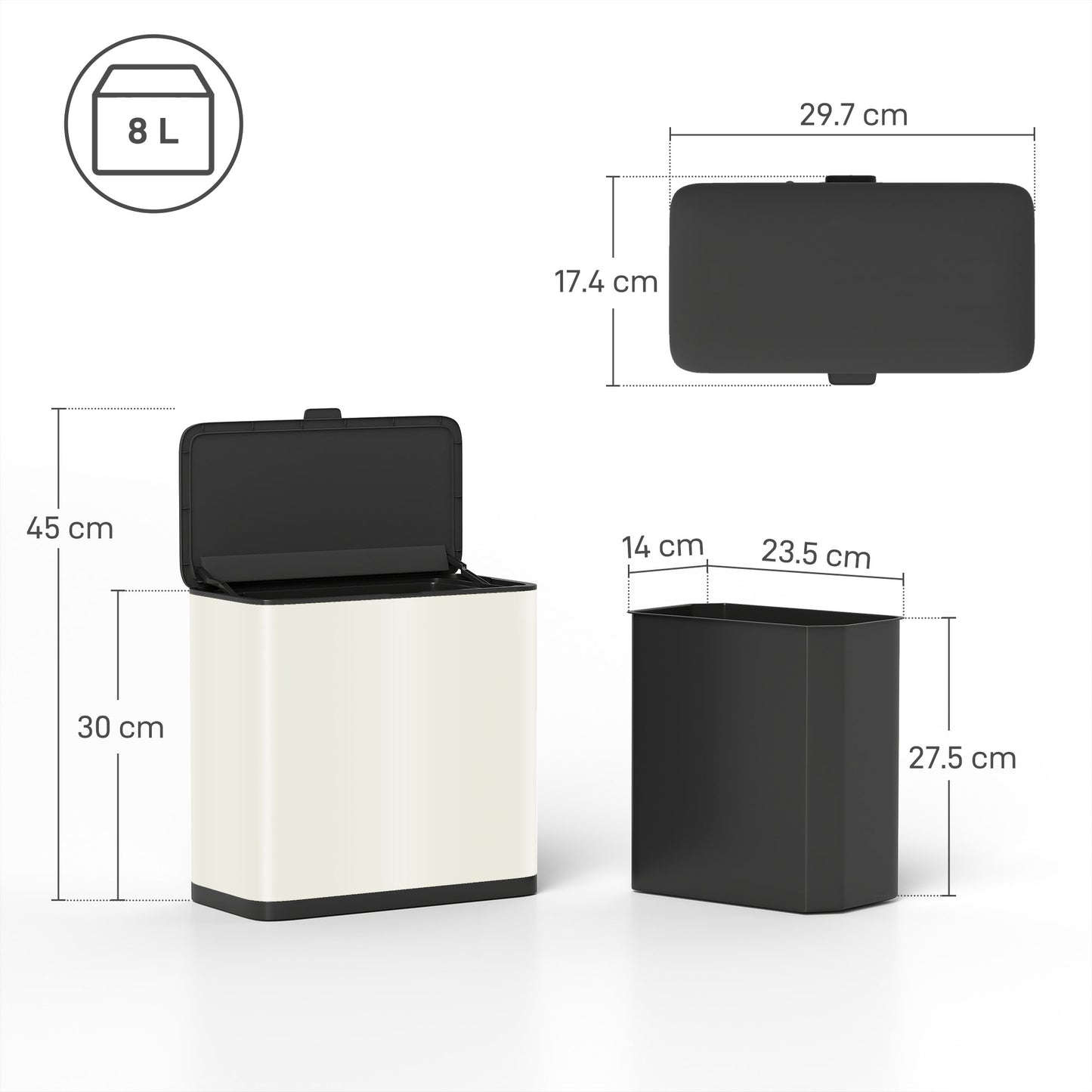 Homcom 8L Hanging Kitchen Bin With Lid And Removable Inner Bucket For Kitchen Cabinet Door Under Sink Office