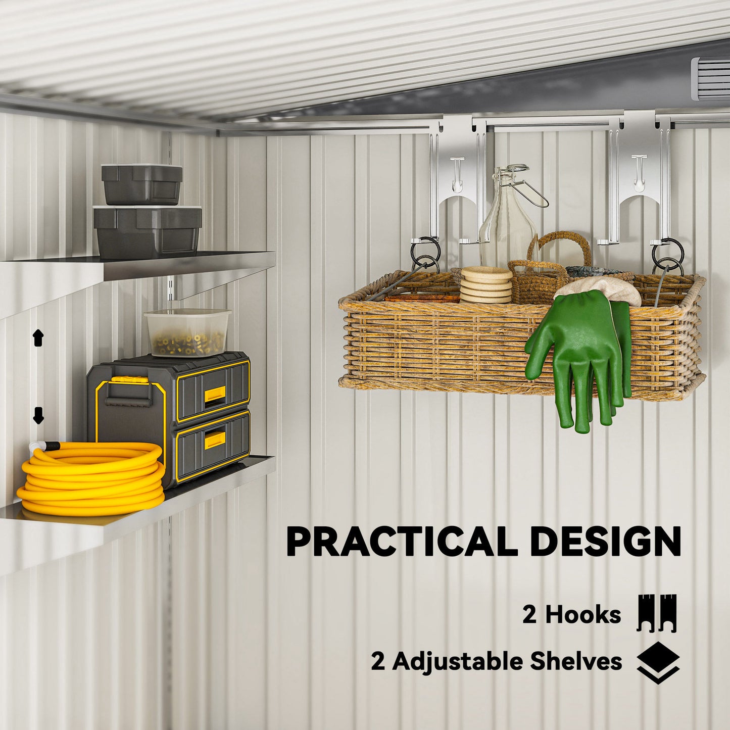 Outsunny 7 x 5ft Galvanised Metal Shed With Sliding Door For Outdoor Storage Light Grey