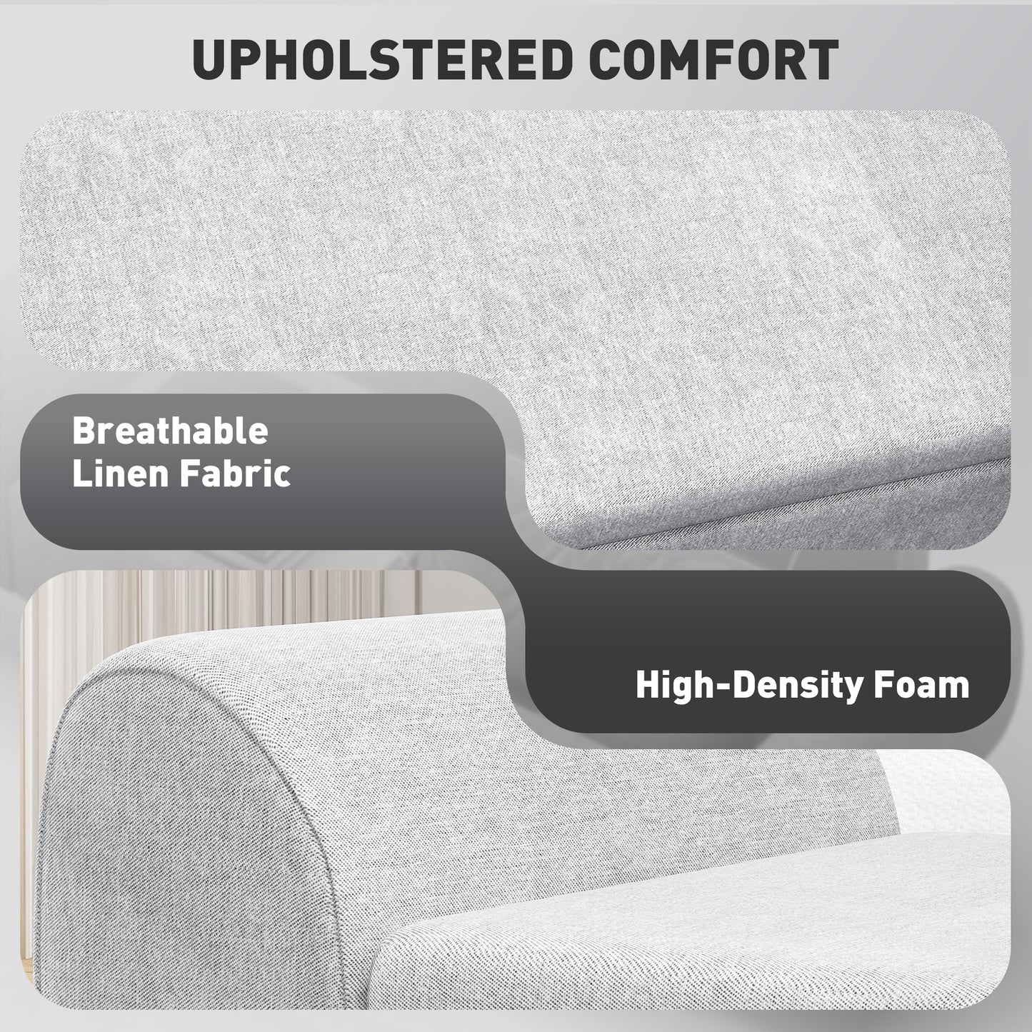 HOMCOM Linen Upholstered Storage Ottoman With Armrest Lift Top Window Seat Bench With Rubberwood Legs Light Grey
