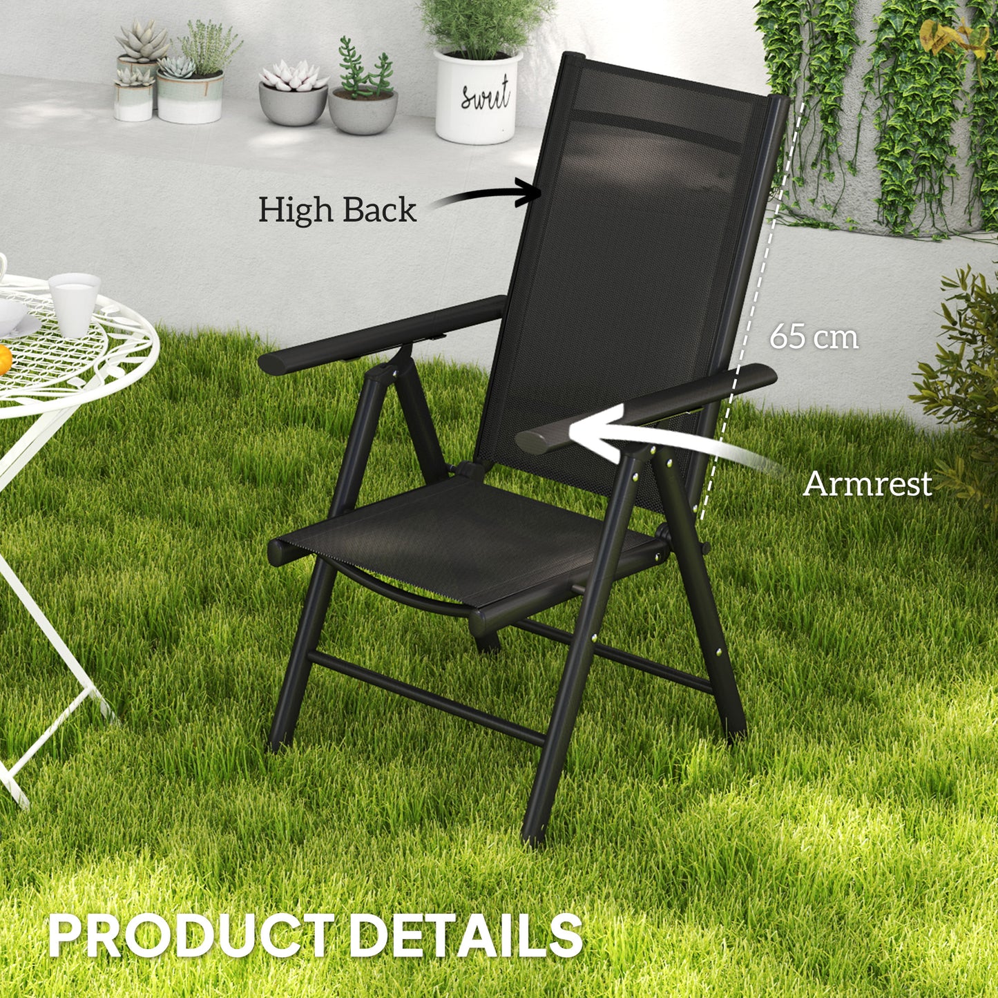 Outsunny Two Pack Folding Garden Chairs With Aluminum Frame And Breathable Mesh Seats For Outdoor Balcony Use Black
