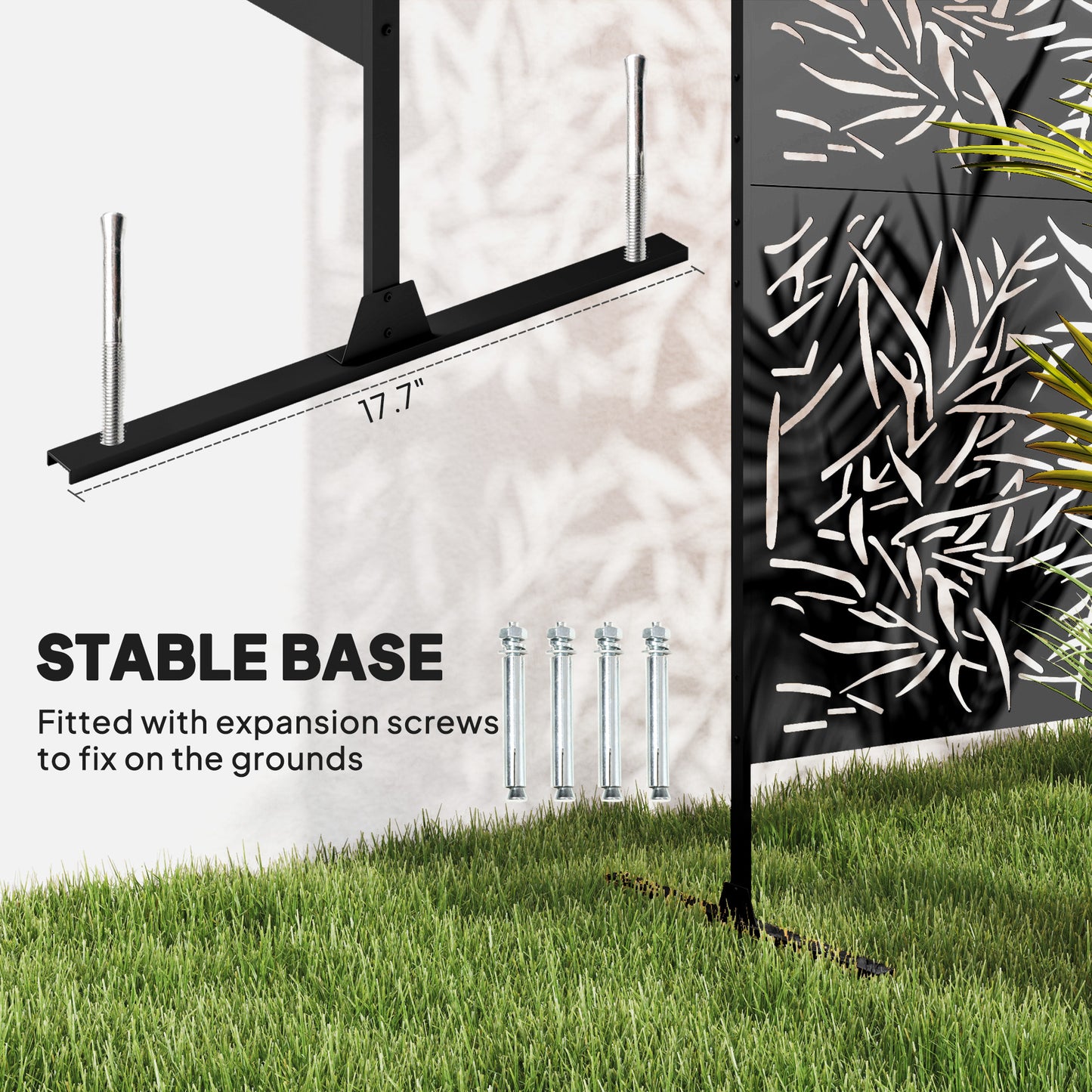 Outsunny 6.5FT Freestanding Garden Privacy Screen With Stand Expansion Screws Bamboo Style Metal Panel Black