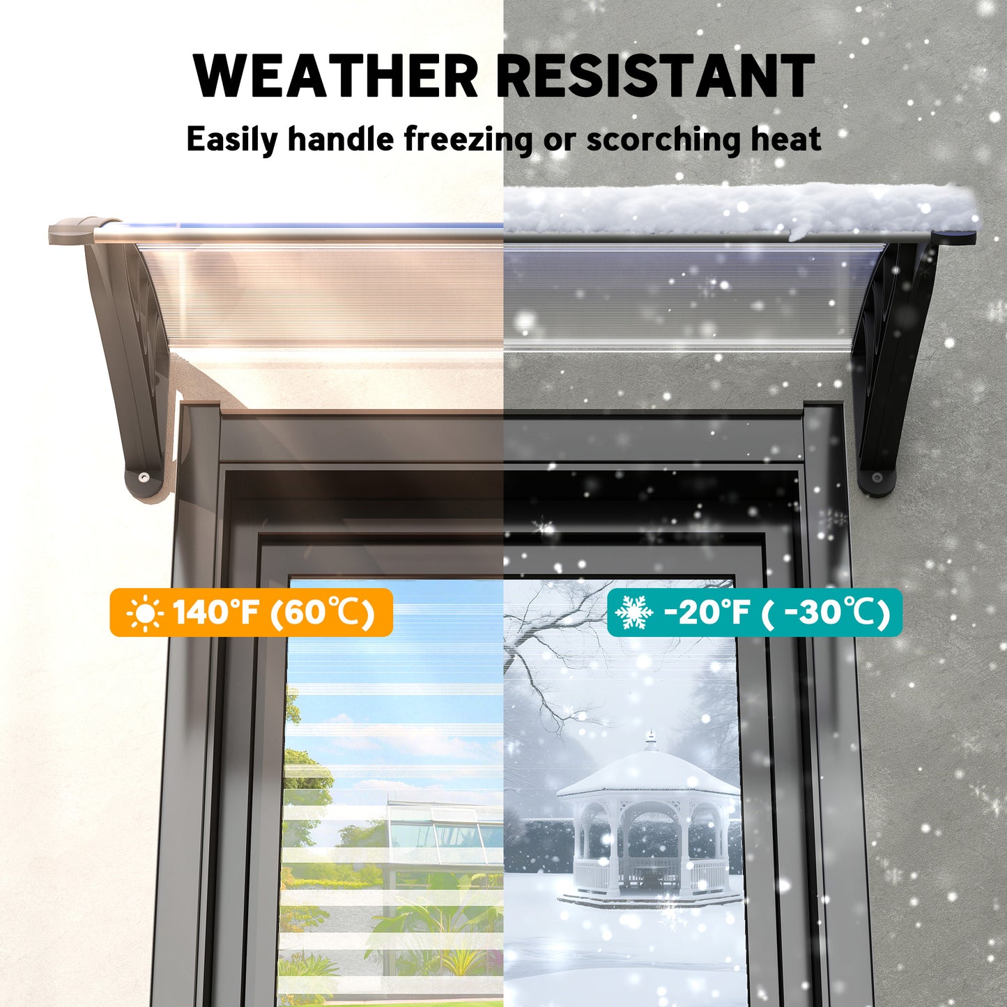 Outsunny Front Door Canopy Outdoor Awning Aluminium Rigid Plastic Polycarbonate Rain Shelter UV Water Rain Resistant 120 x 75cm White