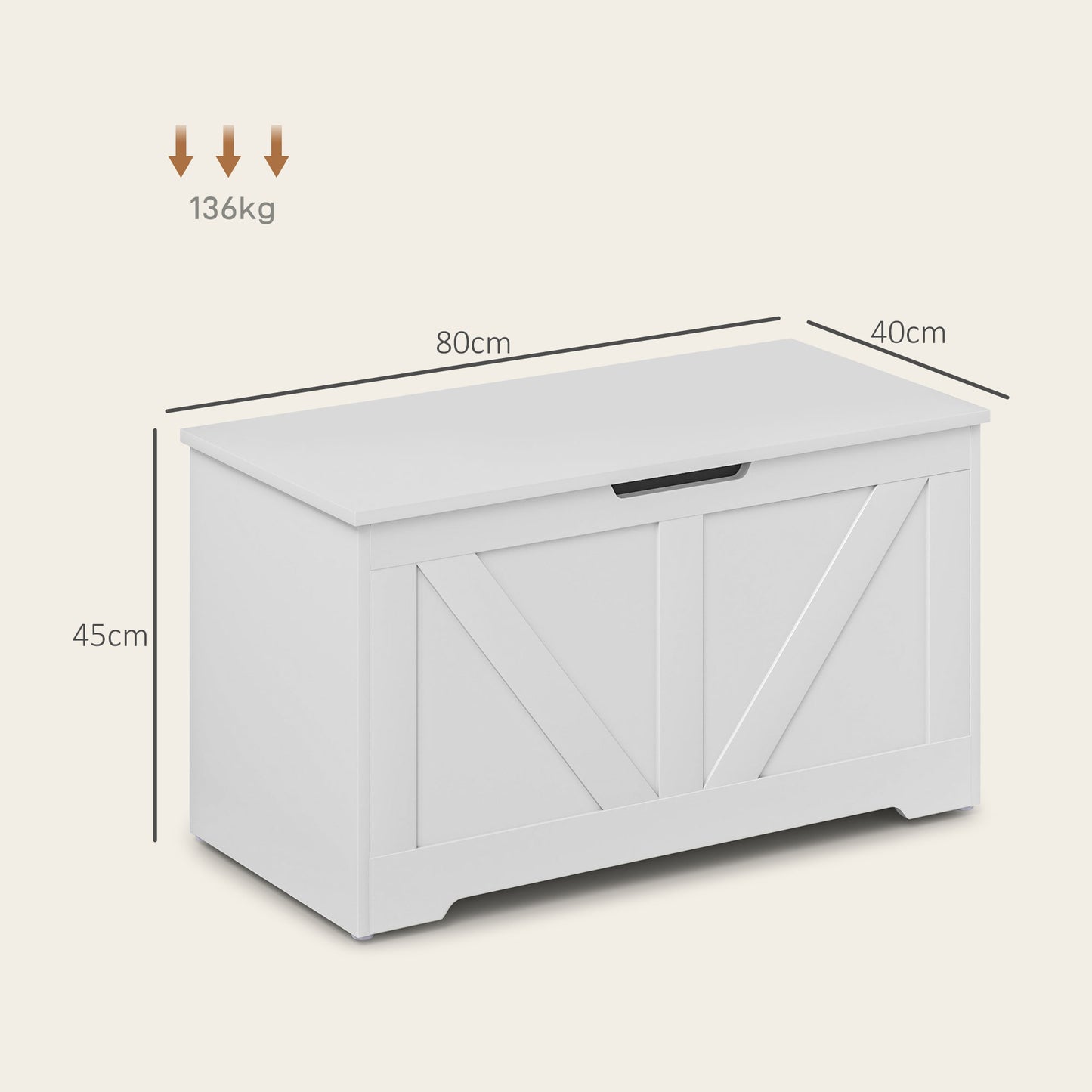 HOMCOM 100 L Home Storage Box With Safety Hinges White Wood Effect Storage Ottoman Seat