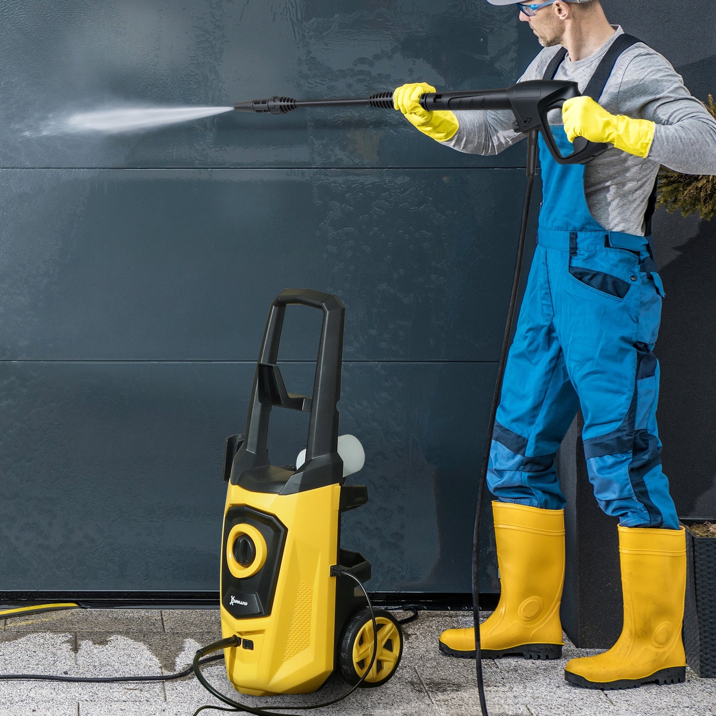 Durhand 1800W High Pressure Washer 150 Bar 510 LPH Flow 6M Hose Snow Foam Bottle For Car Garden Furniture Yellow