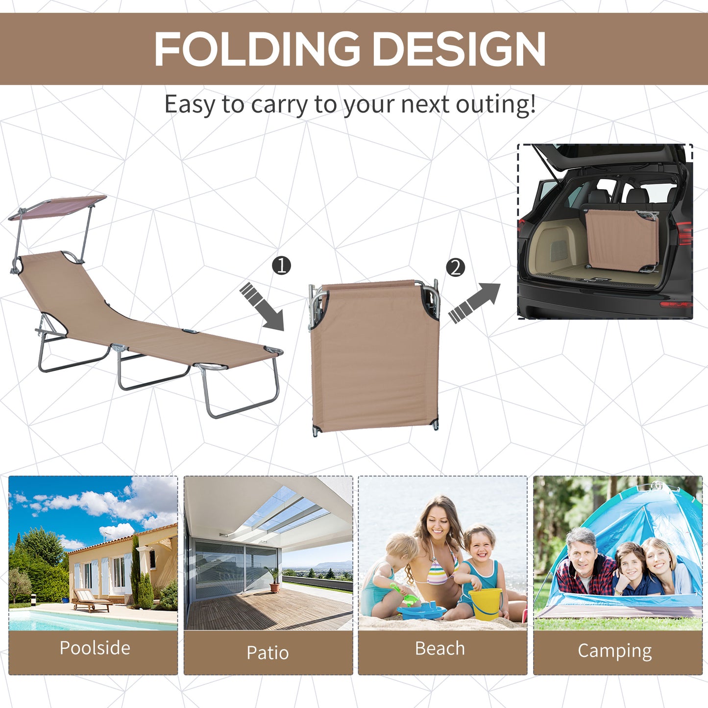 Outsunny Sun Lounger With Adjustable Face Canopy Brown Outdoor Reclining Lounge Chair With Four Position Backrest