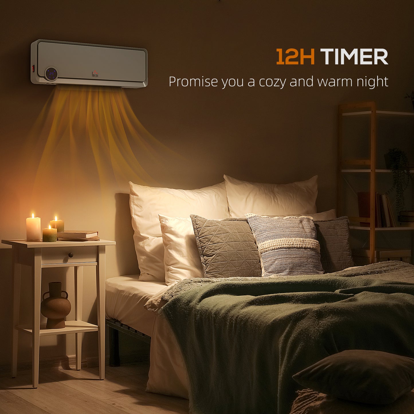 HOMCOM Wall Downflow Heater With Timer Remote Oscillating 1000W 2000W Electric Space Heater Grey