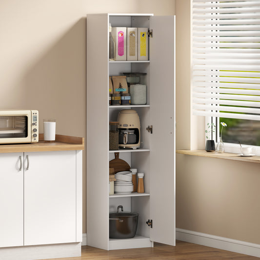 HOMCOM 180cm Tall Kitchen Cupboard Freestanding 5 Tier Pantry Storage Cabinet With Adjustable Shelves White