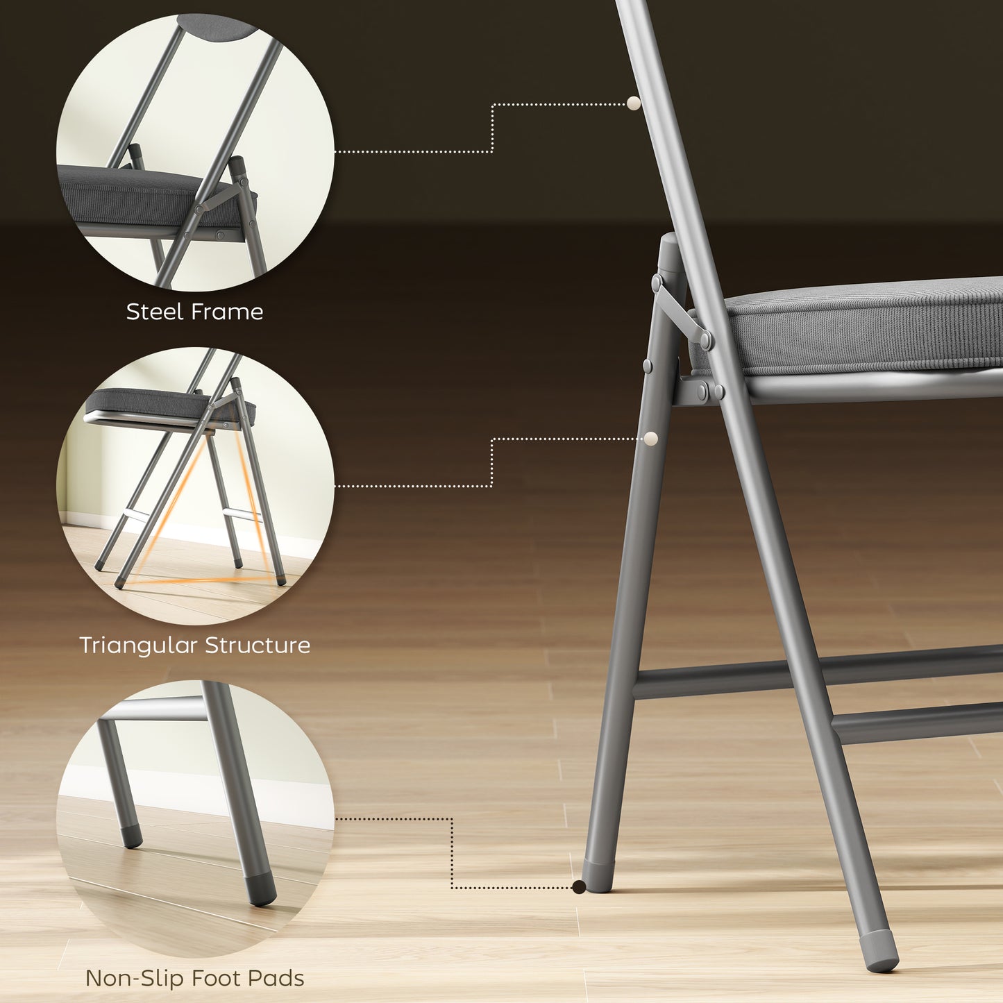 HOMCOM Set Of Four Folding Corduroy Seat Chairs Grey With Padded Seats And Back For Home Use And Events