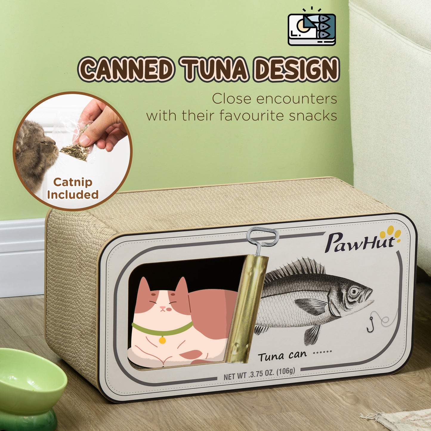 PawHut Canned Tuna Cat Scratcher and Cozy Bed with Catnip - ALL4U RETAILER LTD