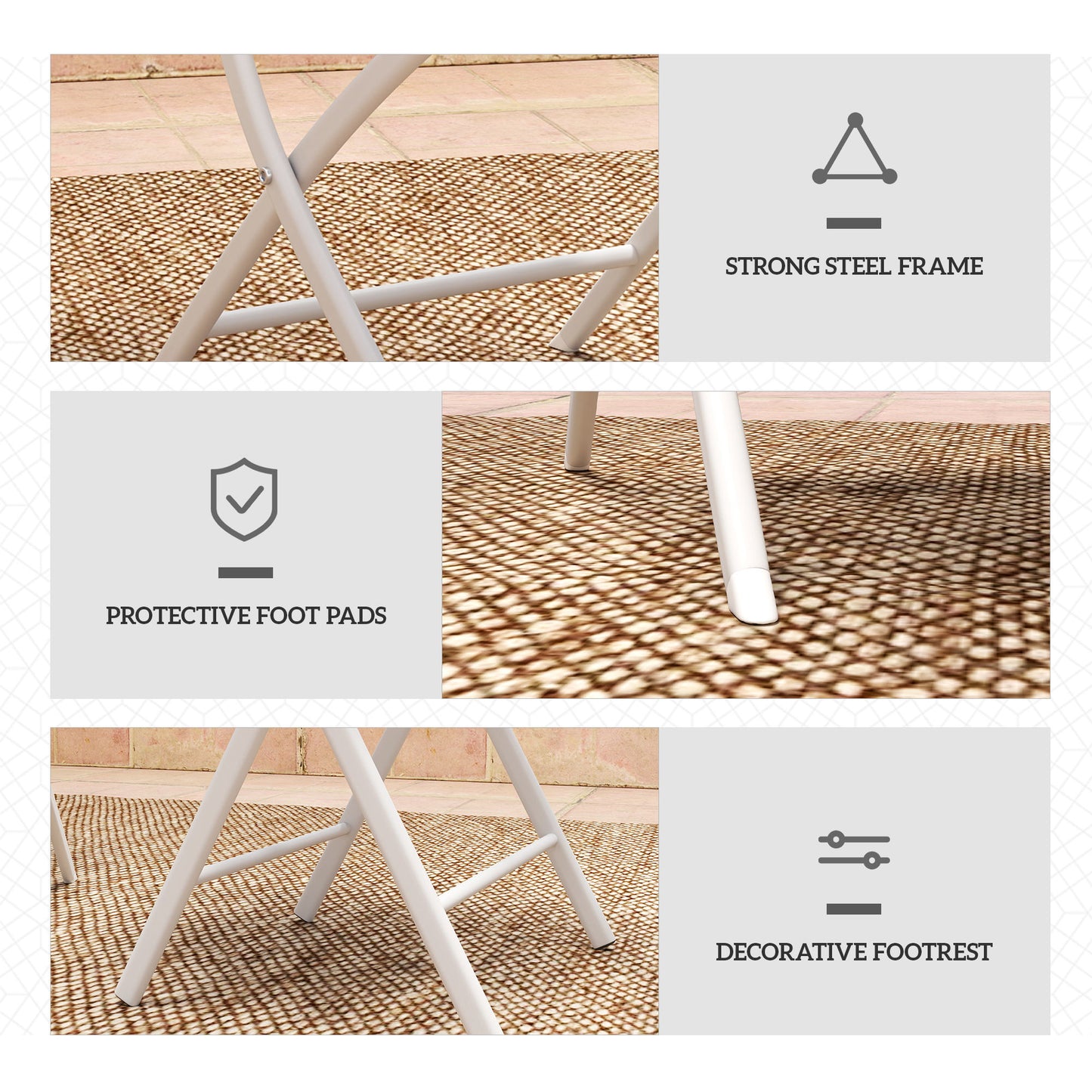 Outsunny 3 Piece Outdoor Bistro Set With Glass Top Outdoor Table And 2 Folding Chairs With Protecting Feet White
