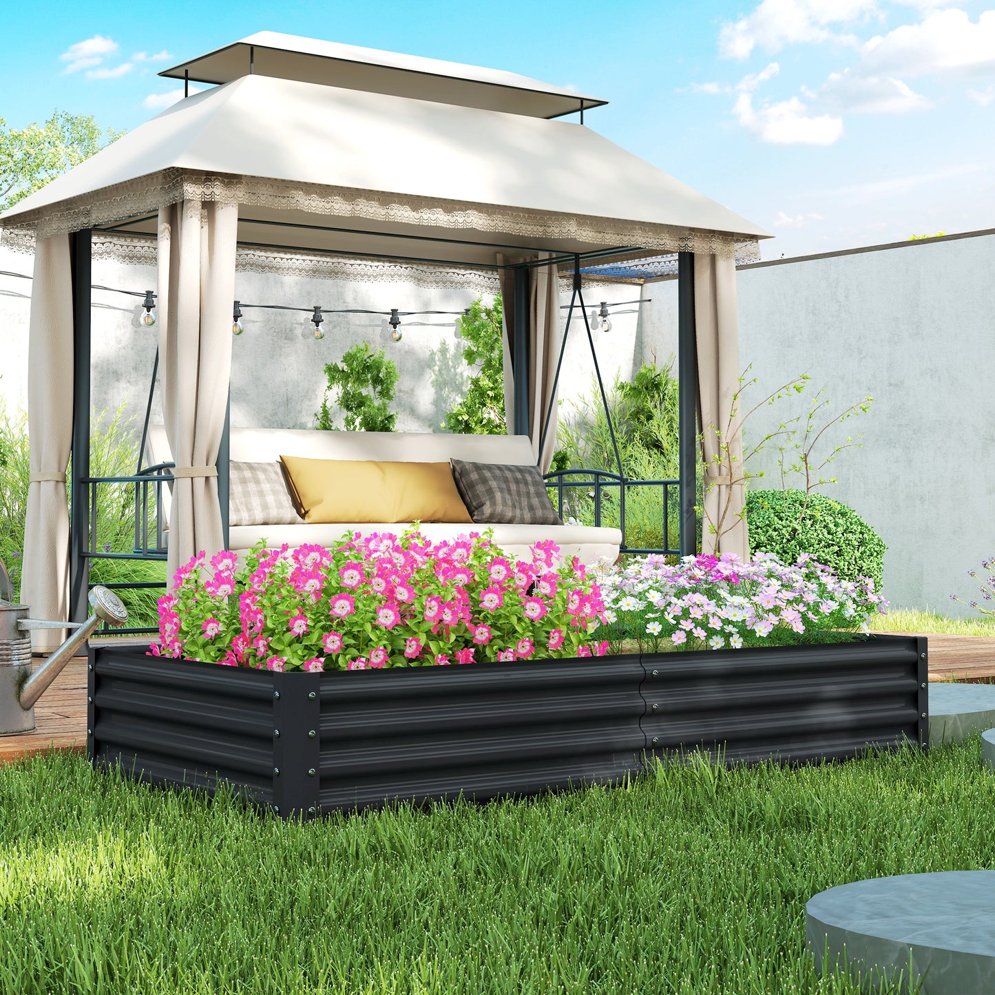 Outsunny 180 By 90cm Galvanised Steel Open Planter With 30cm Depth And 459 L Capacity