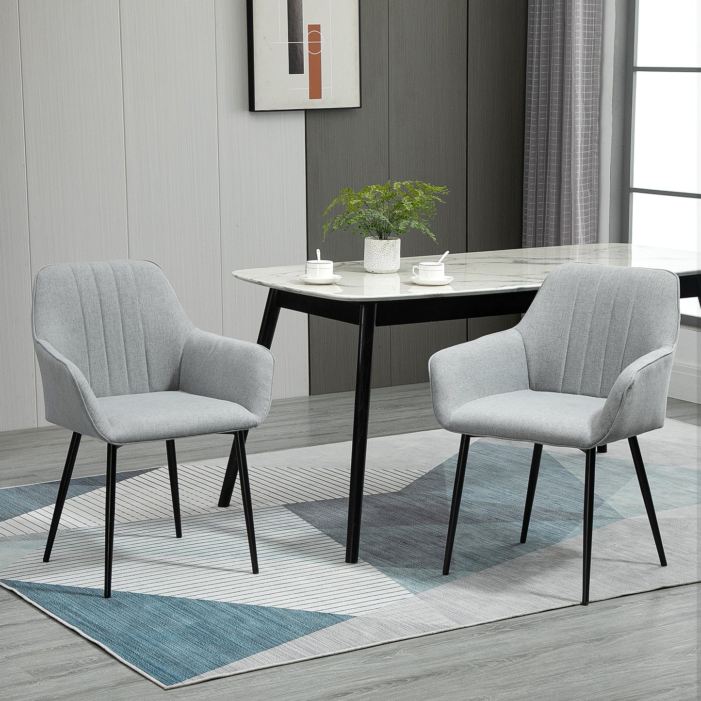 HOMCOM 4 Piece Dining Chair Set Upholstered Linen Fabric With Metal Legs Light Grey For Kitchen, Living Room, Dining Room