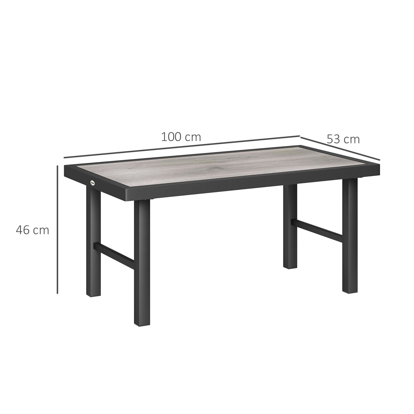 Outsunny Metal Garden Coffee Table With SPC Woodgrain Tabletop For Outdoor Garden Balcony Porch 100 X 53 X 46 cm Grey