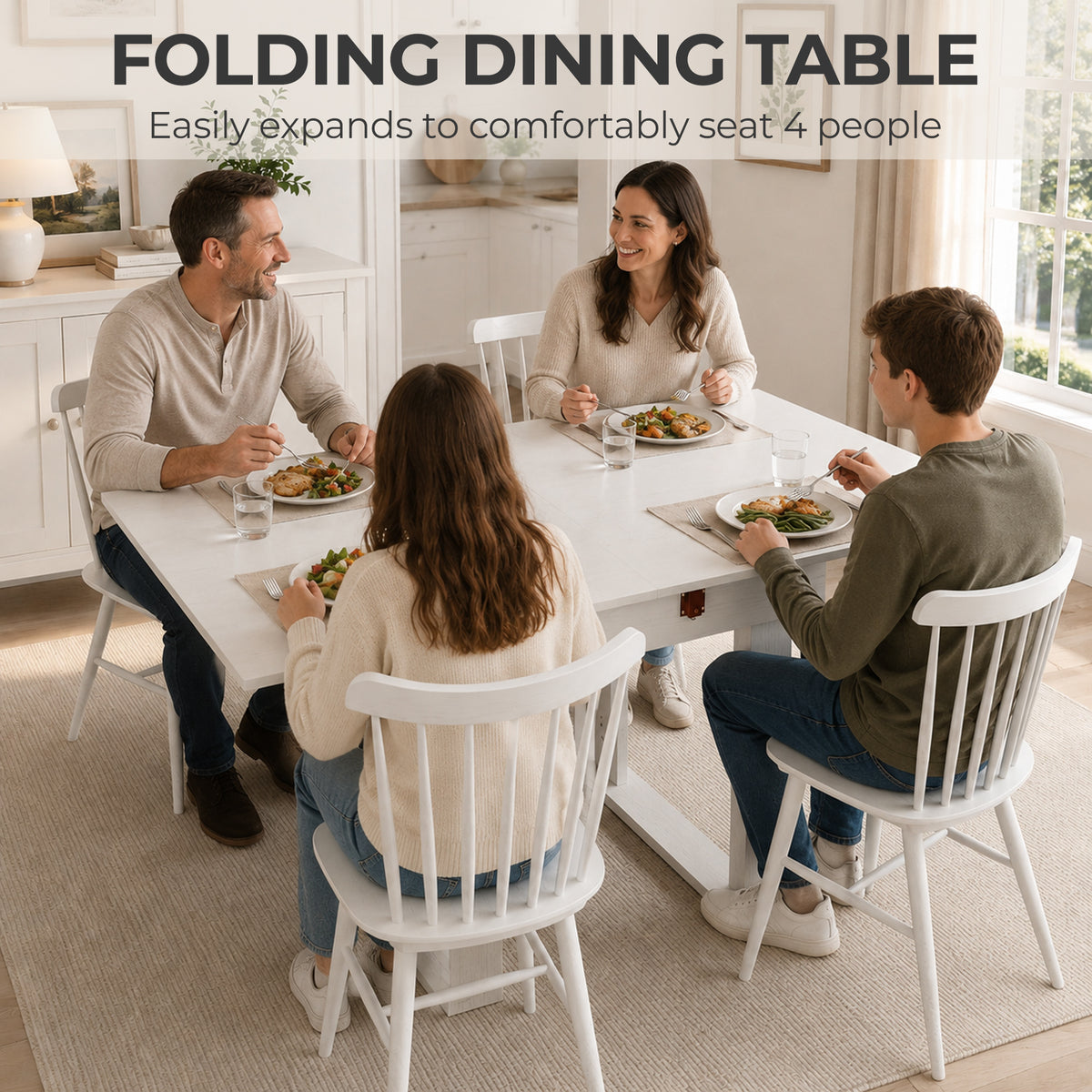 HOMCOM Folding Extendable Dining Table With Storage White Steel Rails