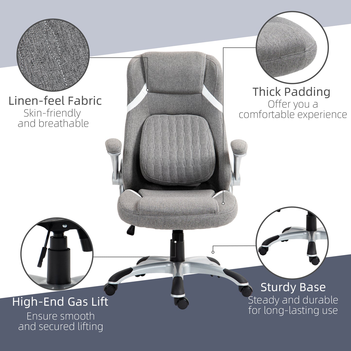 Vinsetto Grey Adjustable Height Office Chair with Tension Control and Linen-Look Upholstery - ALL4U RETAILER LTD