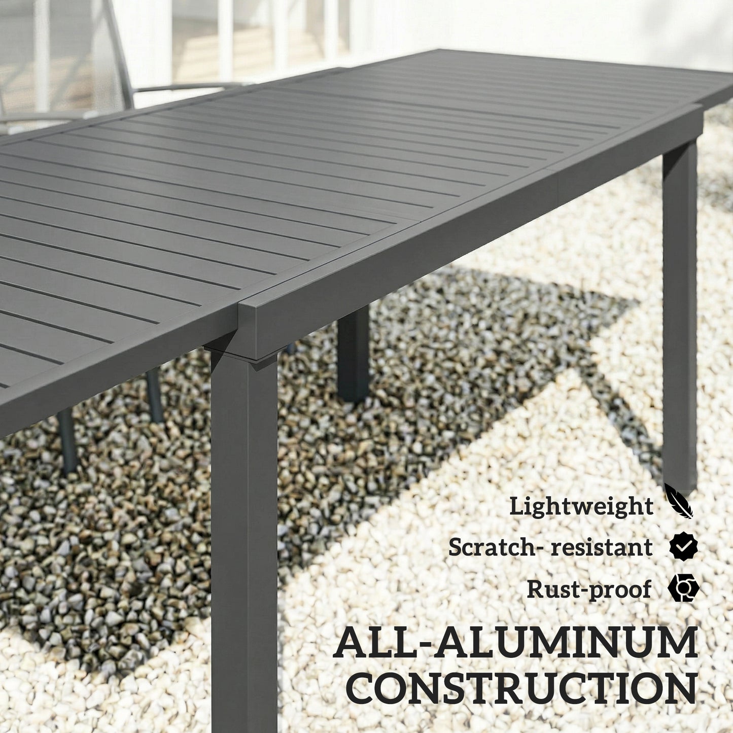 Outsunny Extending Aluminium Outdoor Dining Table For 6 To 8 People With Slatted Top Dark Grey