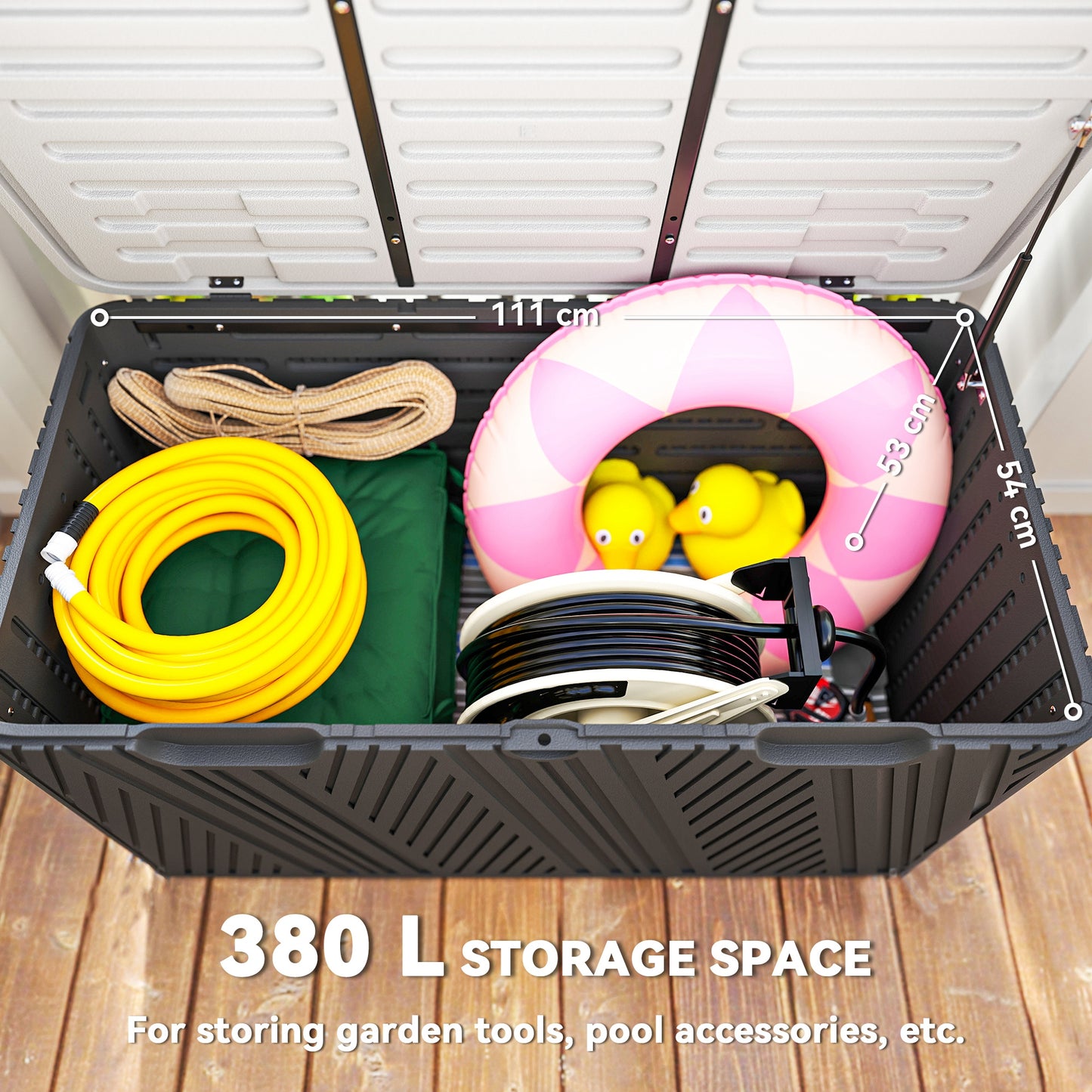 Outsunny 380L Waterproof Outdoor Storage Box With Lockable Lid Black For Garden Tools And Patio Supplies