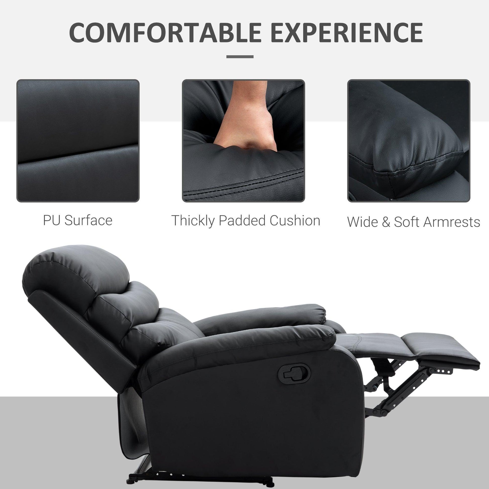 HOMCOM Manual Recliner Chair Armchair for Living Room with Footrest Black - ALL4U RETAILER LTD