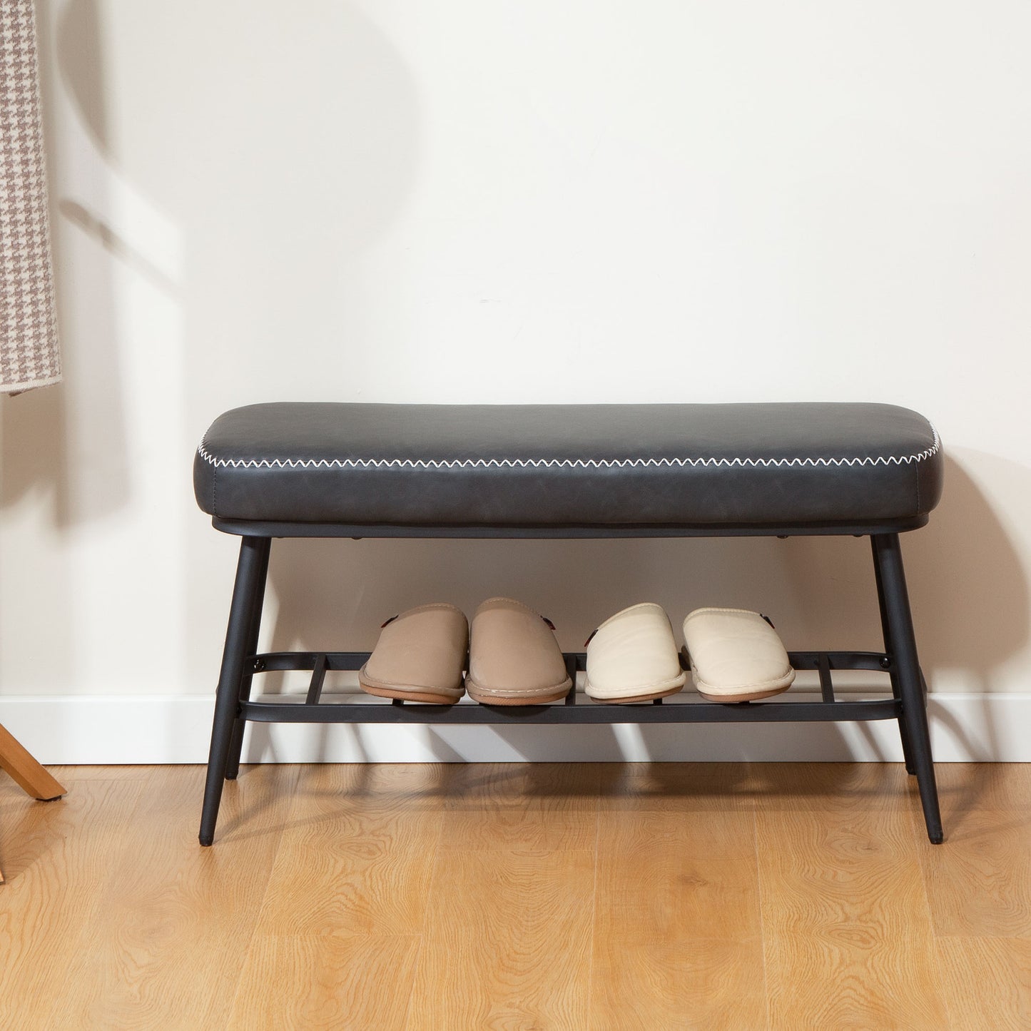 HOMCOM PU Leather Shoe Storage Bench With Cushioned 7 Cm Seat Charcoal Grey Holds Up To 120 Kg