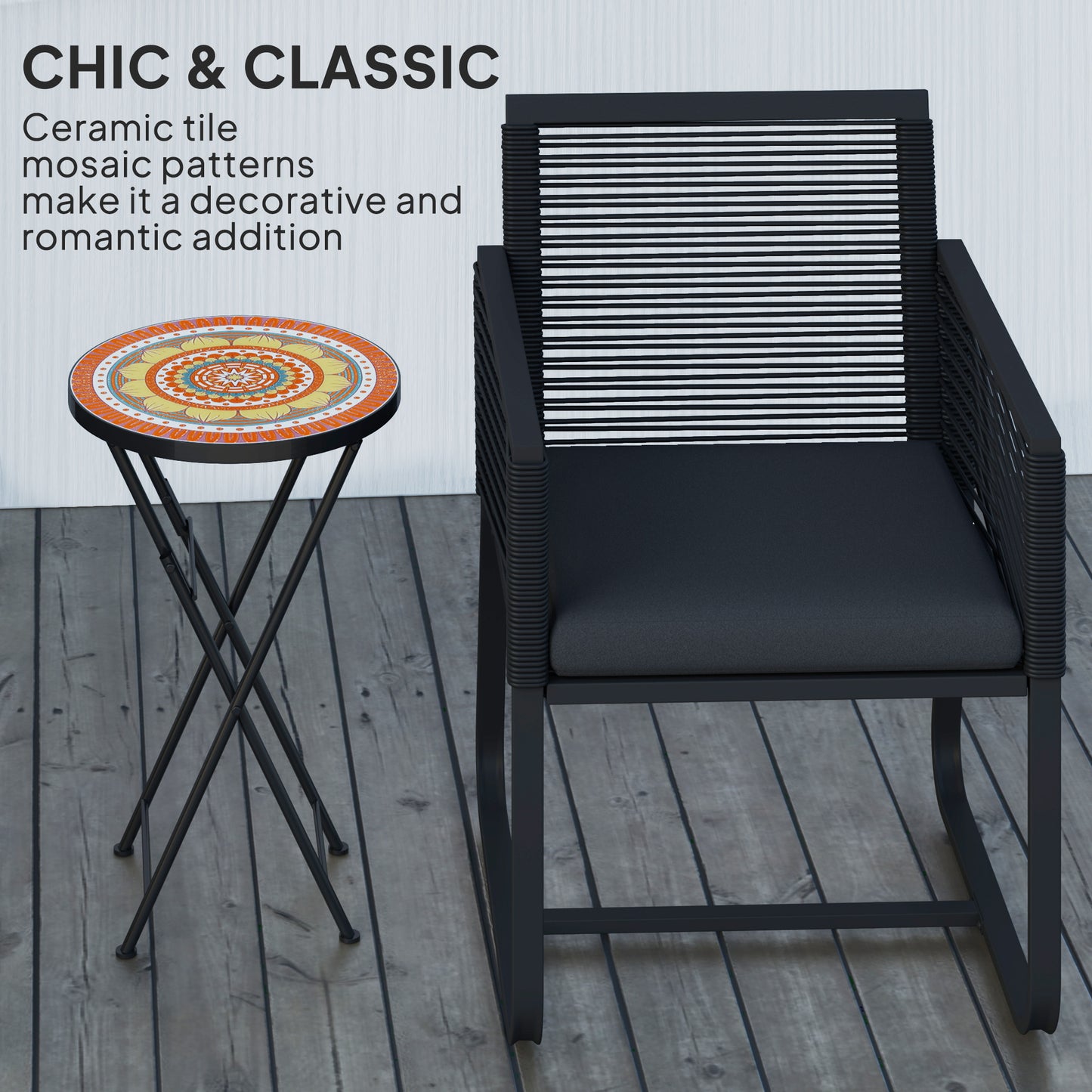 Outsunny Mosaic Outdoor Garden Table 35.5cm Round Folding Coffee Table With Metal Frame For Balcony Terrace Orange