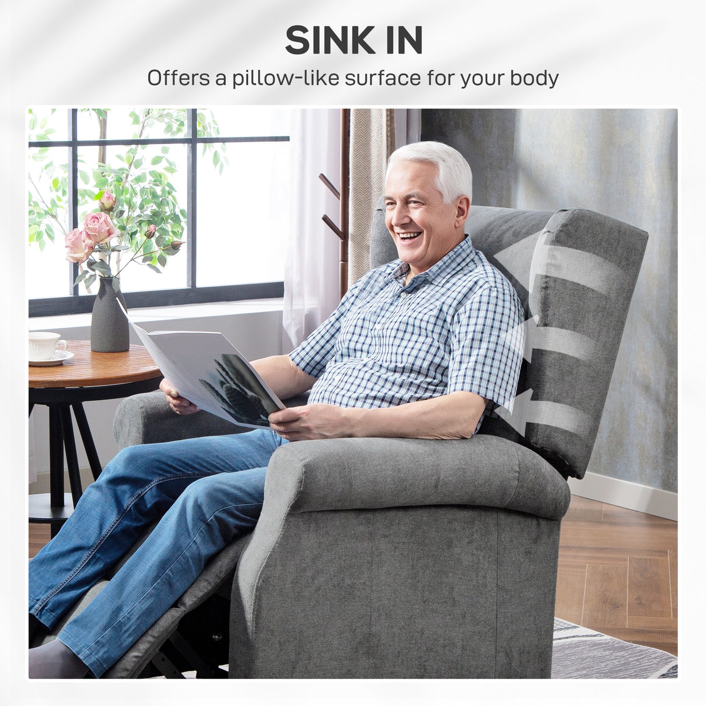 HOMCOM Power Lift Recliner Armchair Electric Lift Chair For Elderly With Remote Control And Side Pockets Charcoal Grey