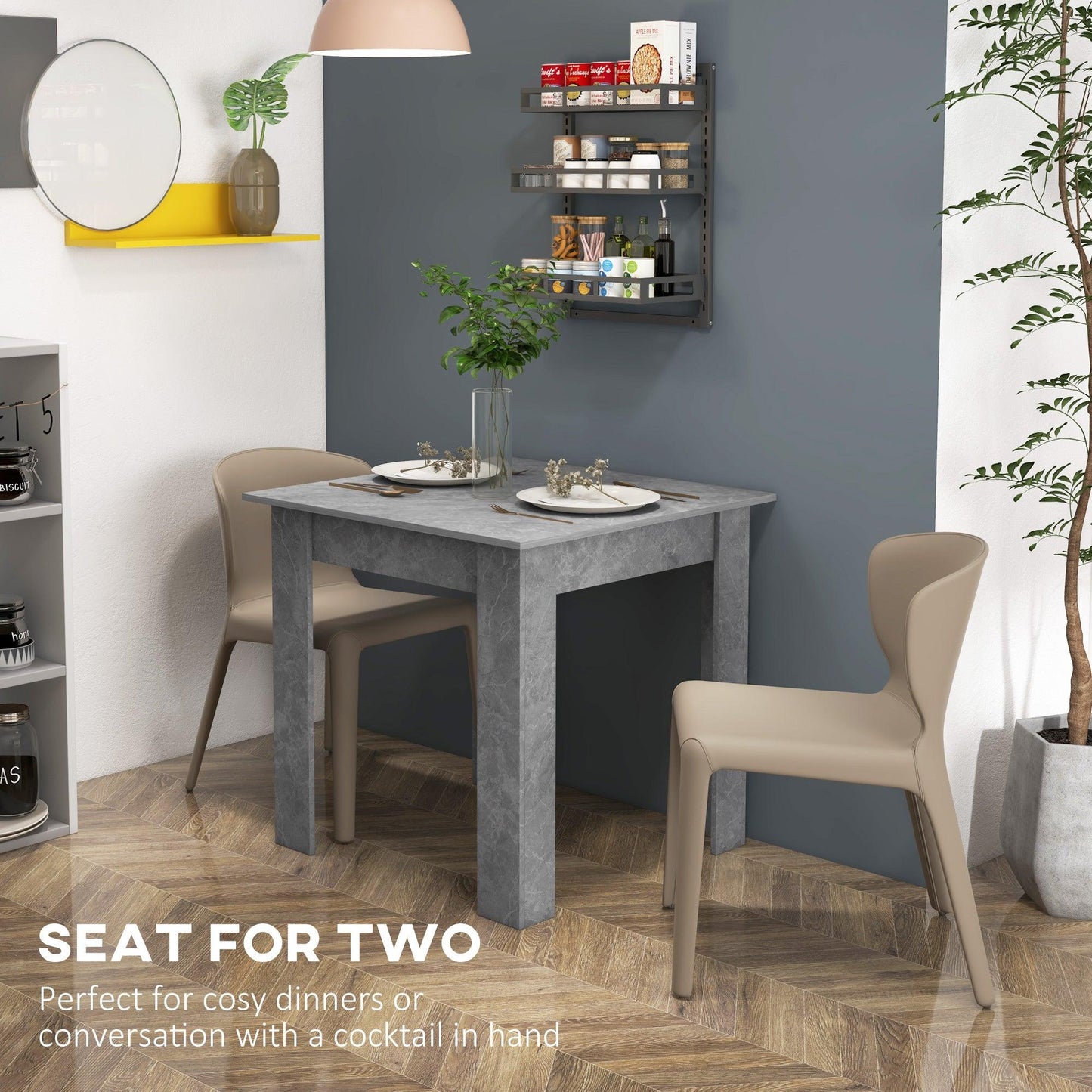 HOMCOM Square Dining Table, Modern Dining Room Table with Faux Cement Effect, Space Saving Small Dining Table - ALL4U RETAILER LTD