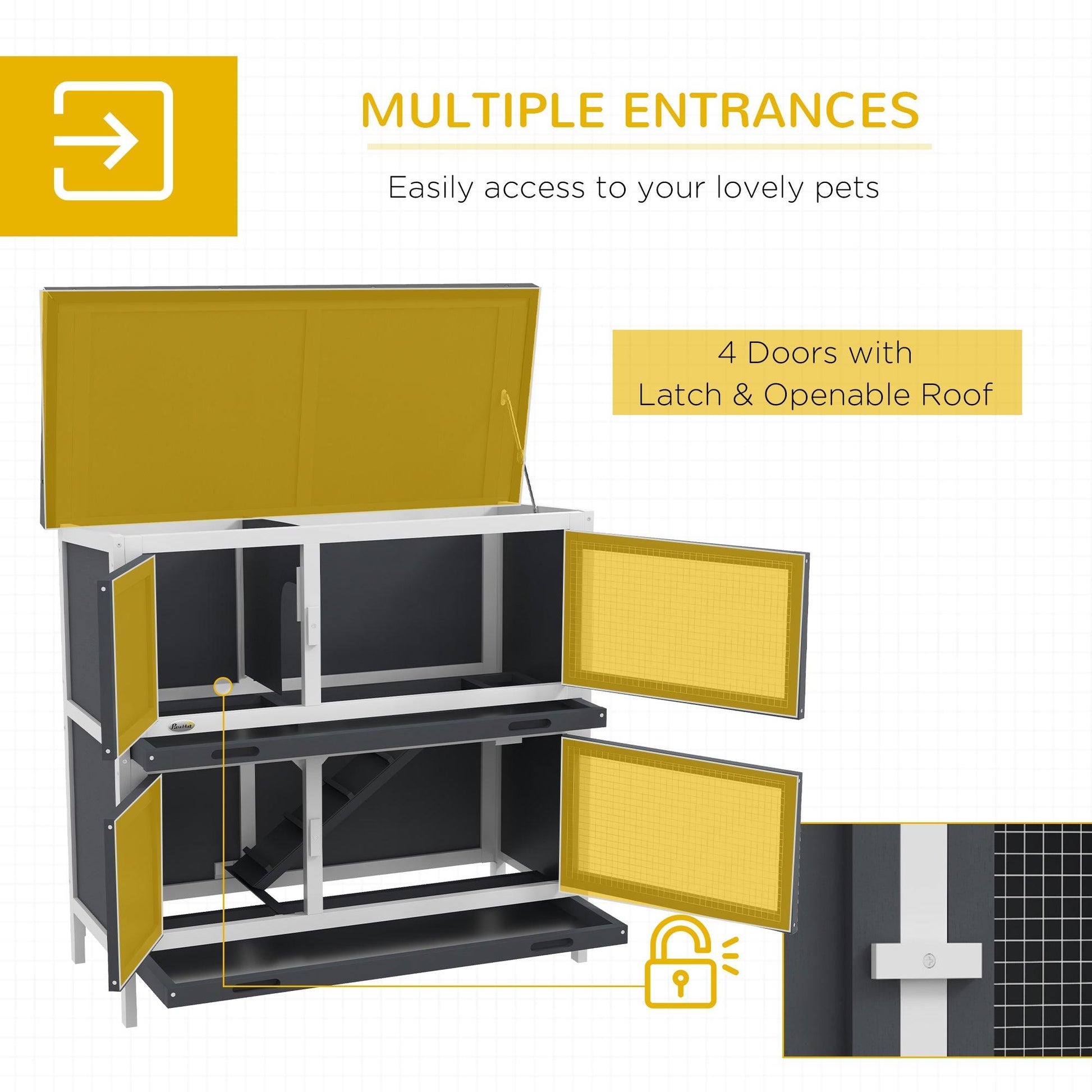 PawHut 2 Tier Rabbit Hutch Guinea Pig Pet Cage Outdoor 100x47x91cm Grey - ALL4U RETAILER LTD