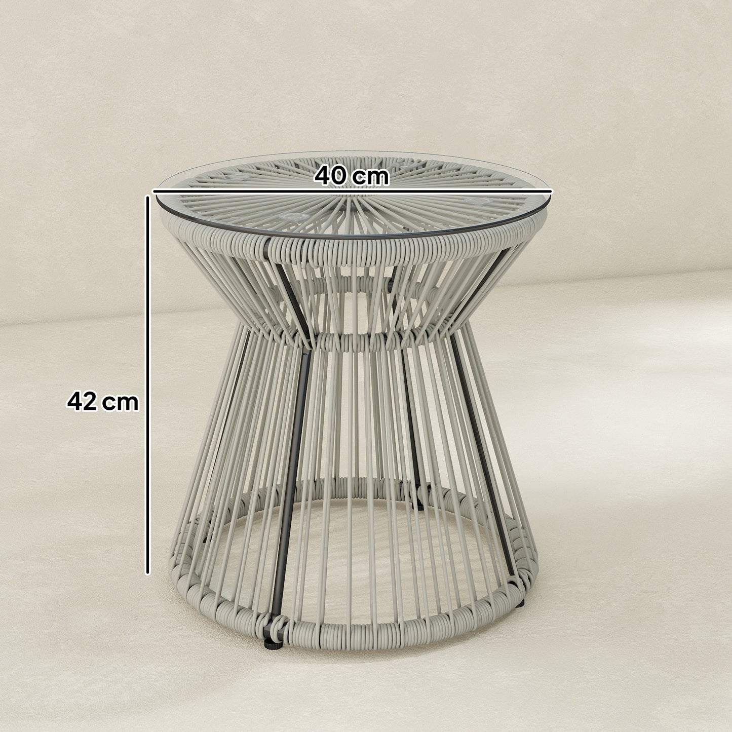 Outsunny Rattan Outdoor Coffee Table With PE Rattan Wicker And Tempered Glass Top In Light Grey