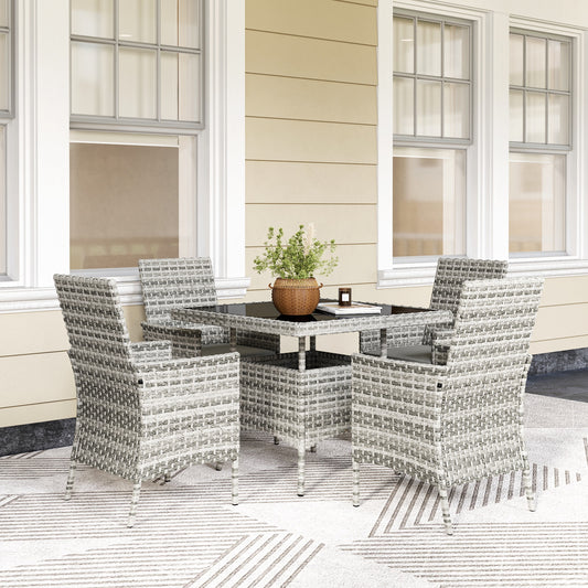 Outsunny Rattan Outdoor Dining Set 4 Seater With Cushions Square Glass Table Garden Furniture