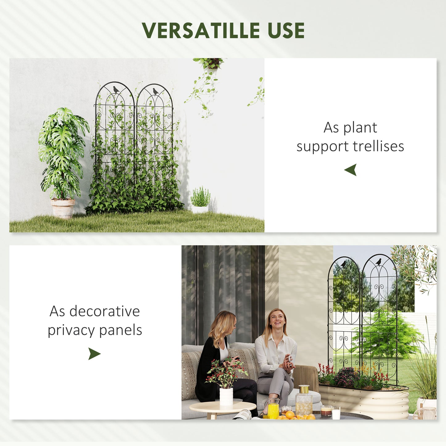Outsunny Set Of 2 Garden Trellis Panels For Climbing Plants 150 X 50 Cm Weatherproof Powder Coated Metal Bird Motif