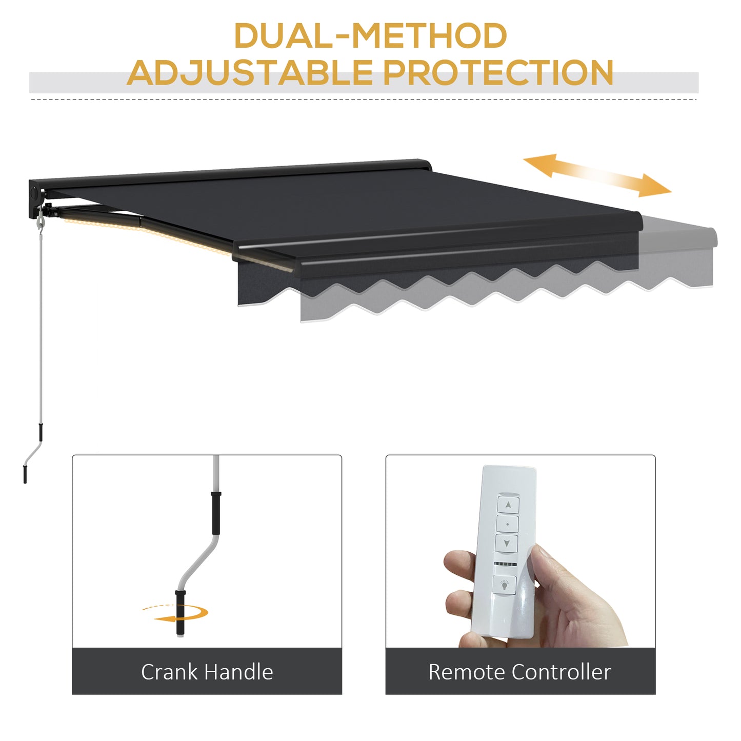 Outsunny 3x2.5m Electric LED Light Retractable Awning with Aluminium Frame for Patio Door Window