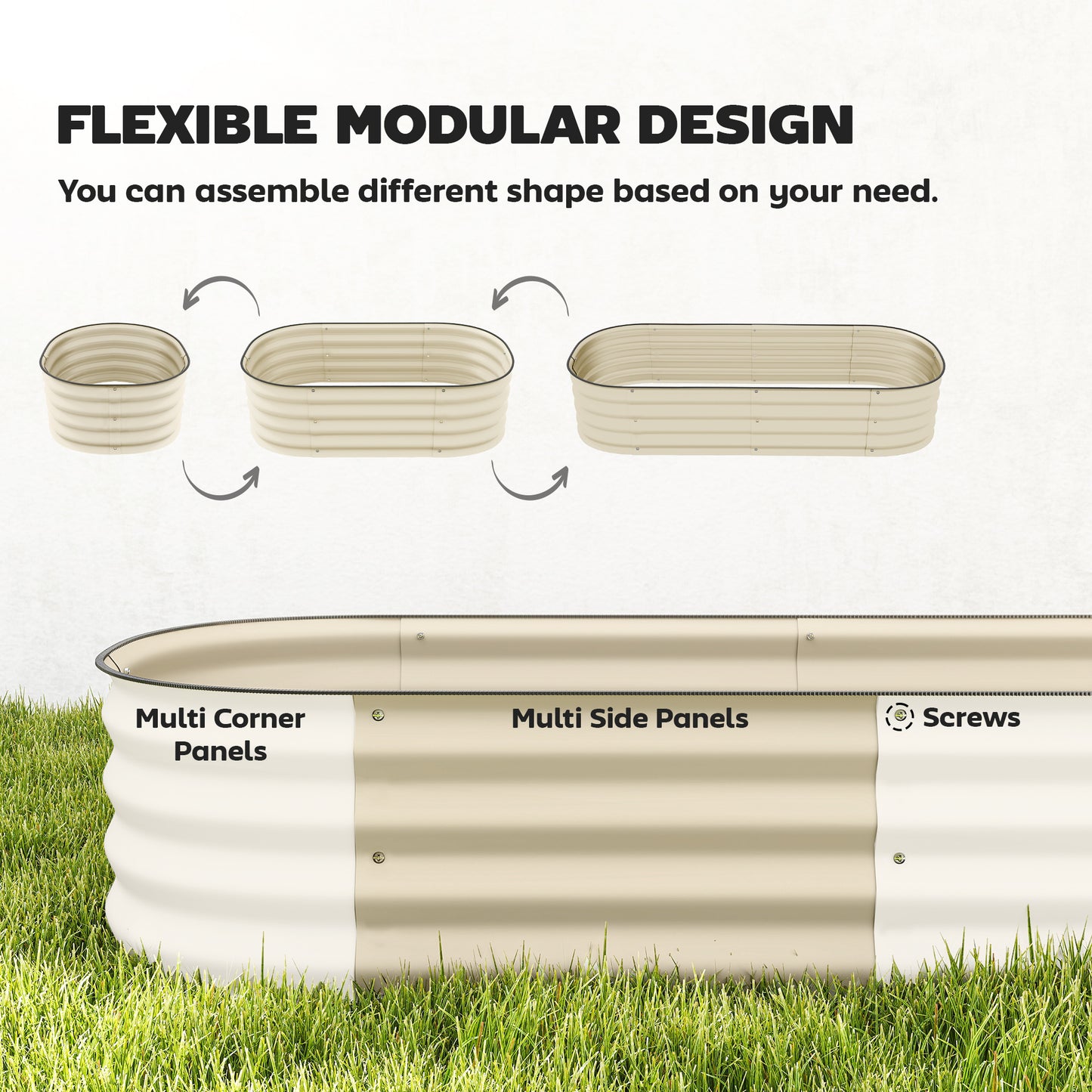 Outsunny Galvanised Raised Garden Bed With Safety Edging Cream White Outdoor Planter For Flowers Herbs Succulents